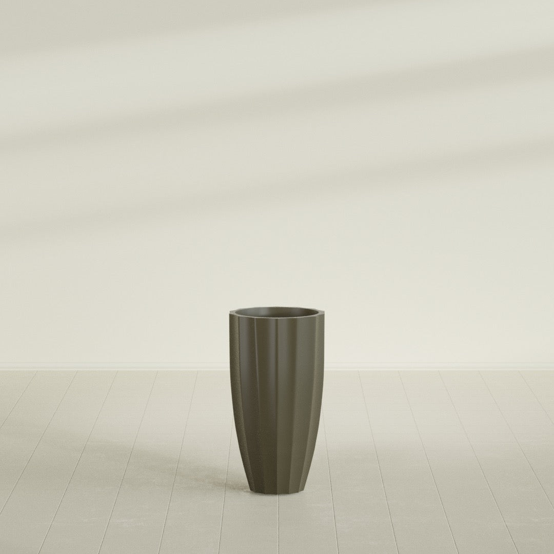 San Jose Large Tall Round Fluted Fiberglass Planter - 16 in x 16 in x 30 in - Matte Bronze - Matte Bronze,16 in x 16 in x 30 in