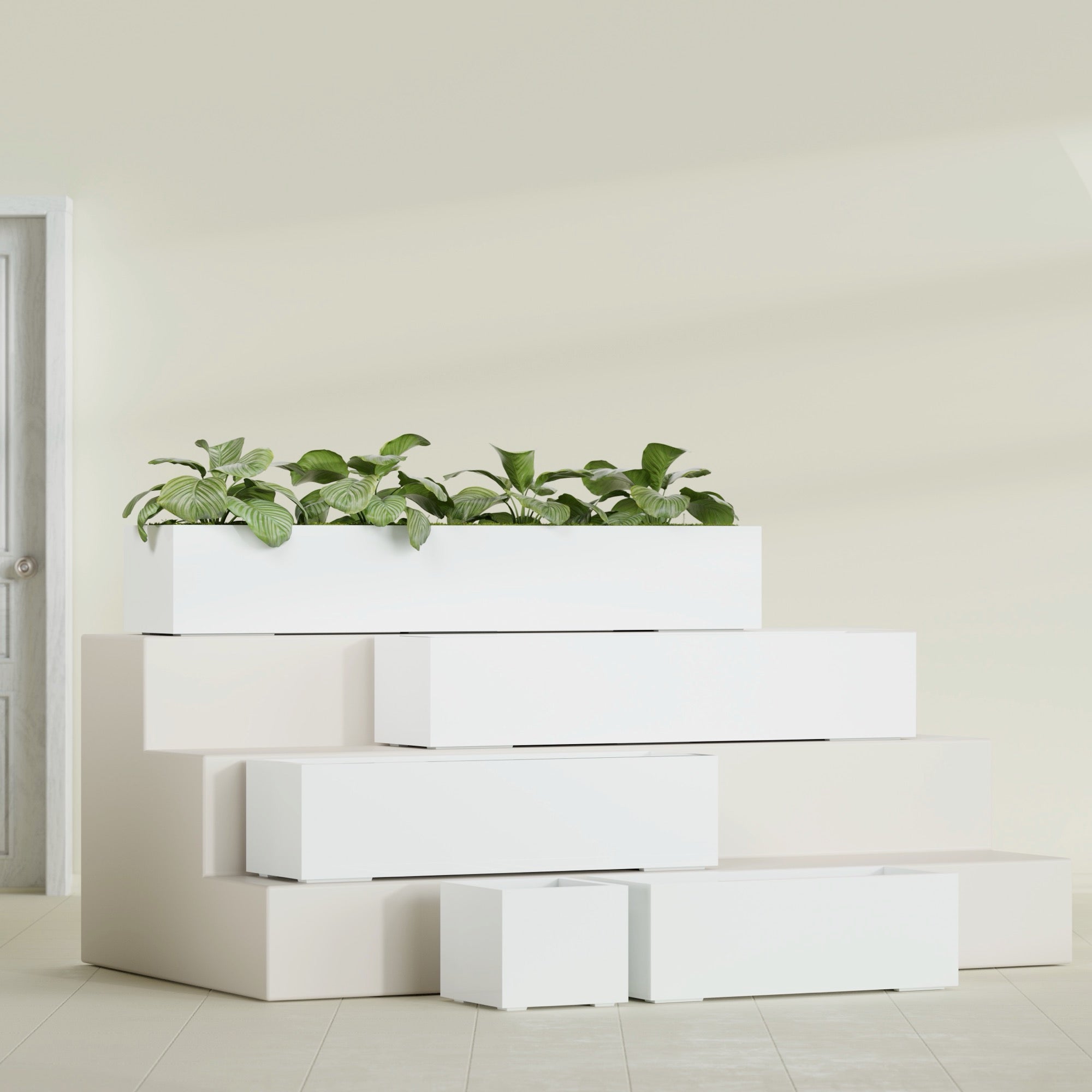 Cuba Extra Large Long Rectangle Fiberglass Planter - 72 in x 14 in x 12 in - Gloss White - Gloss White,72 in x 14 in x 12 in