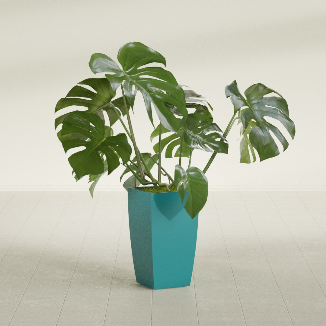 Toulan Medium Tall Tapered Square Fiberglass Planter - 12 in x 12 in x 22 in - Satin Sea Foam - Satin Sea Foam,12 in x 12 in x 22 in