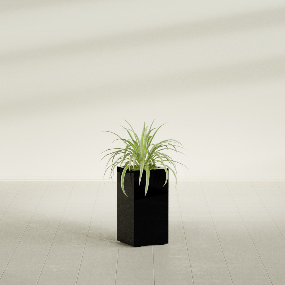 Hollywood Medium Rectangle Fiberglass Planter - 12 in x 12 in x 24 in - Gloss Black - Gloss Black,12 in x 12 in x 24 in