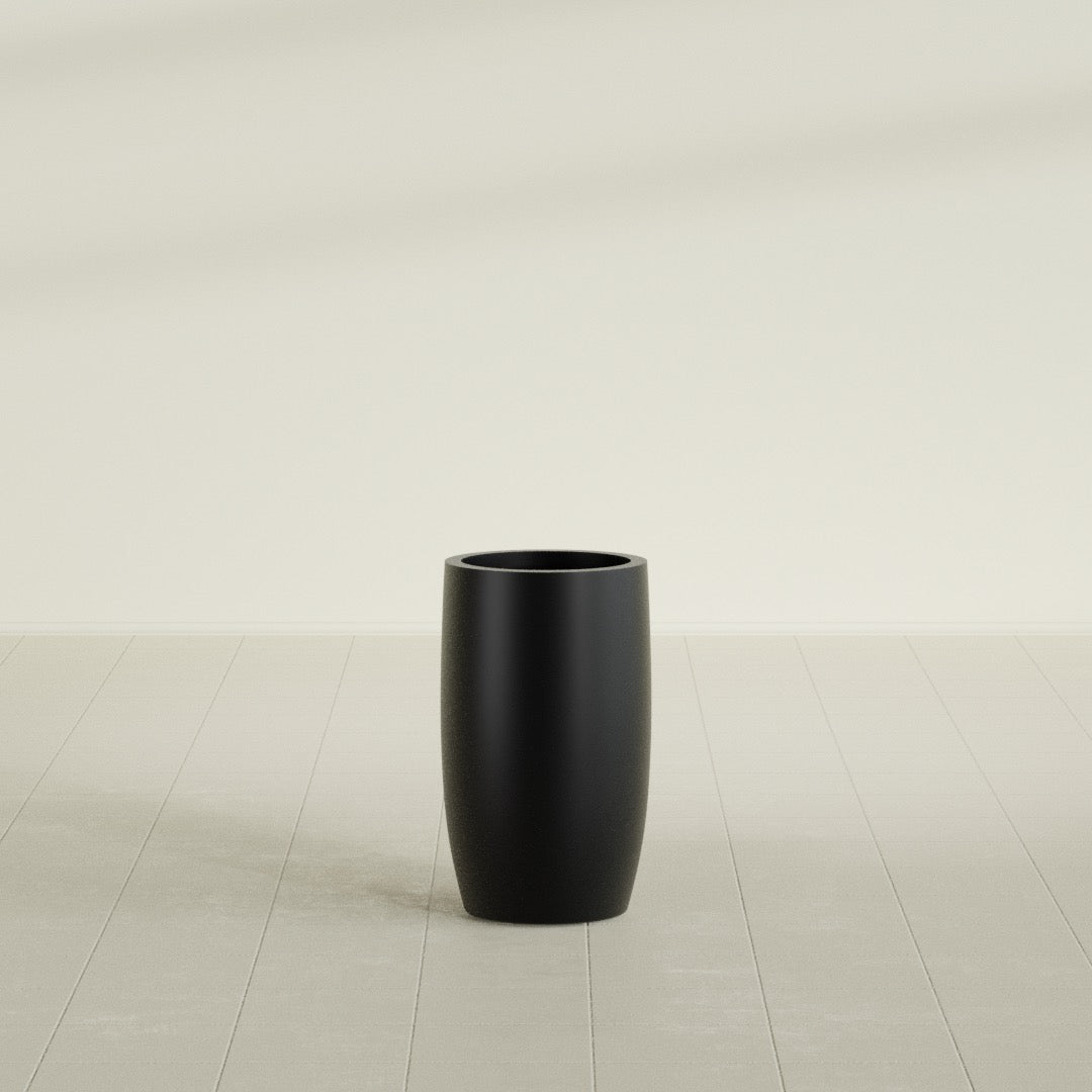 Lisbon Medium Round Fiberglass Planter - 14 in x 14 in x 25 in - Matte Black - Matte Black,14 in x 14 in x 25 in