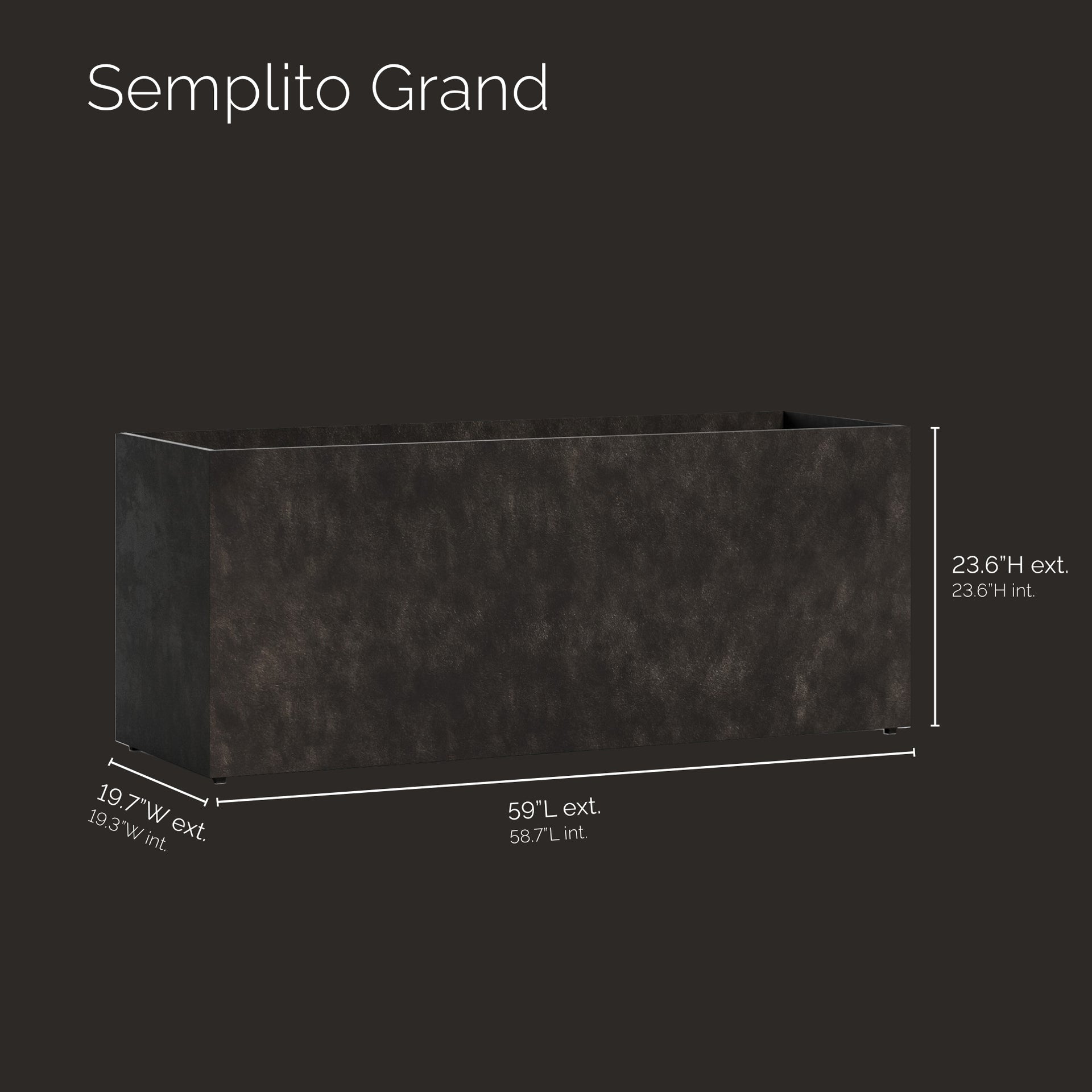 Semplito Grand Wide Rectangle Planter - 59 in x 19.75 in x 23.5 in - Brown Stone - Brown Stone,59 in x 19.7 in x 23.6 in
