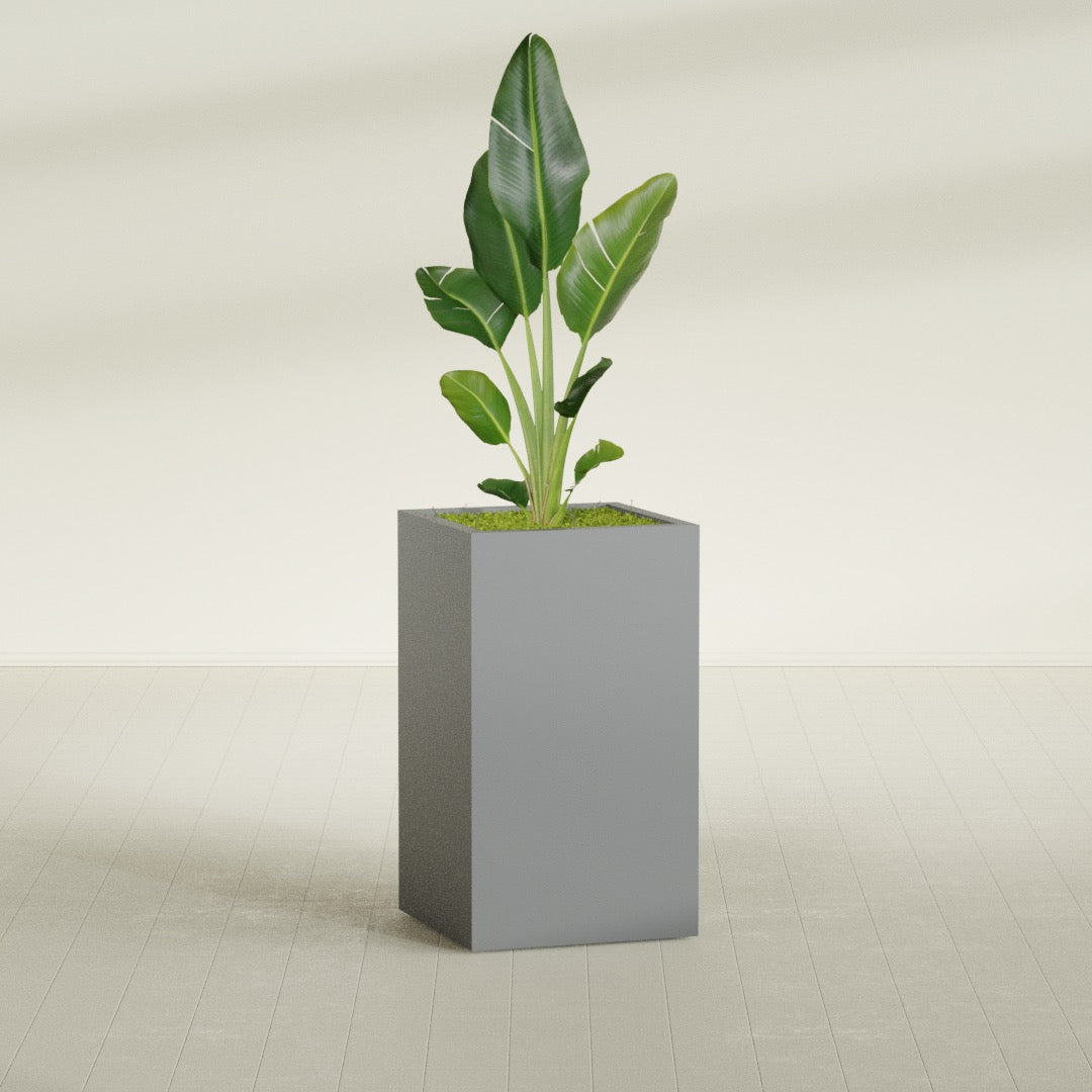 Darwin Large Tall Rectangle Fiberglass Planter - 24 in x 24 in x 42 in - Metallic Gunmetal - Metallic Gunmetal,24 in x 24 in x 42 in
