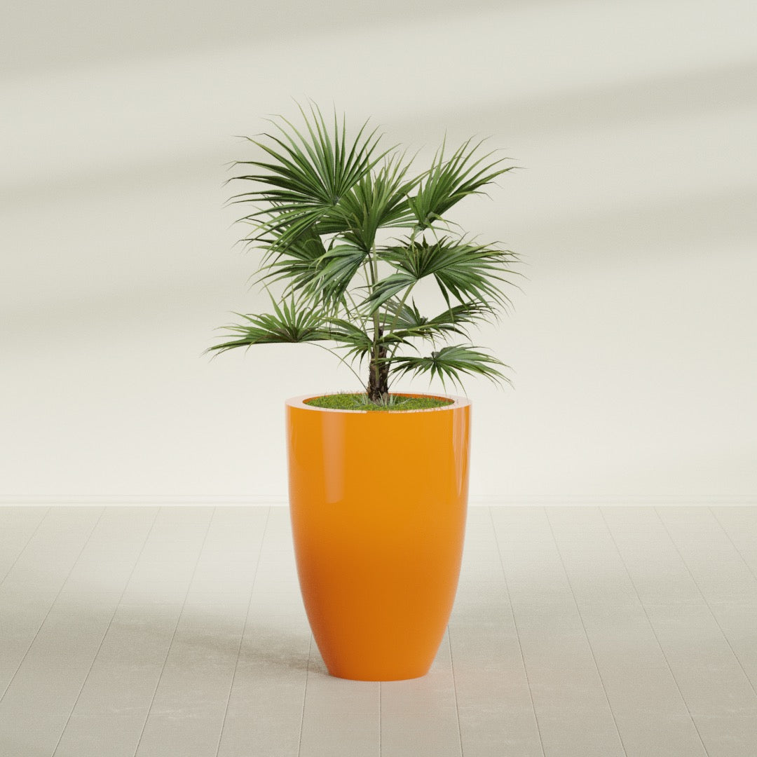 Brannan Large Round Fiberglass Planter - 24 in x 24 in x 35 in - Gloss Tangerine - Gloss Tangerine,24 in x 24 in x 35 in