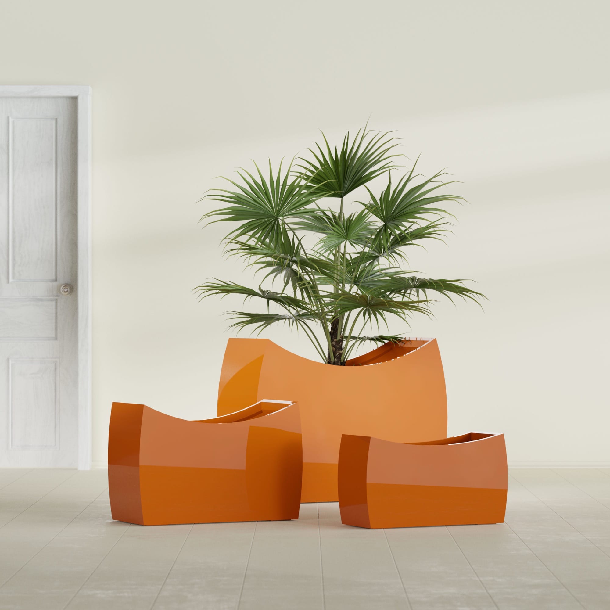 Seoul Extra Large Curved Abstract Fiberglass Planter - 48 in x 20 in x 36 in - Gloss Tangerine - Gloss Tangerine,48 in x 20 in x 36 in
