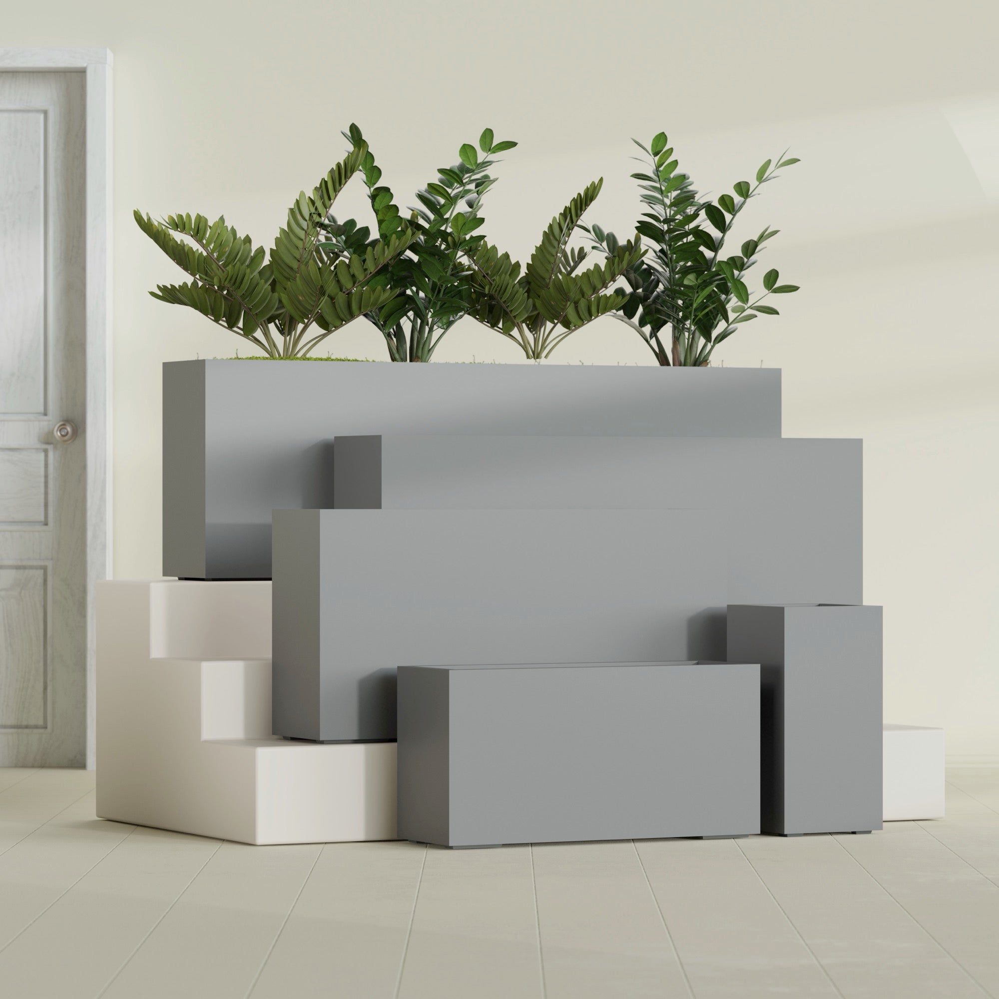 Hollywood Large Narrow Rectangle Fiberglass Planter - 36 in x 12 in x 24 in - Metallic Gunmetal - Metallic Gunmetal,36 in x 12 in x 24 in