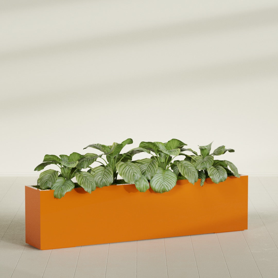 Miami Extra Large Narrow Rectangle Fiberglass Planter - 72 in x 12 in x 18 in - Gloss Tangerine - Gloss Tangerine,72 in x 12 in x 18 in