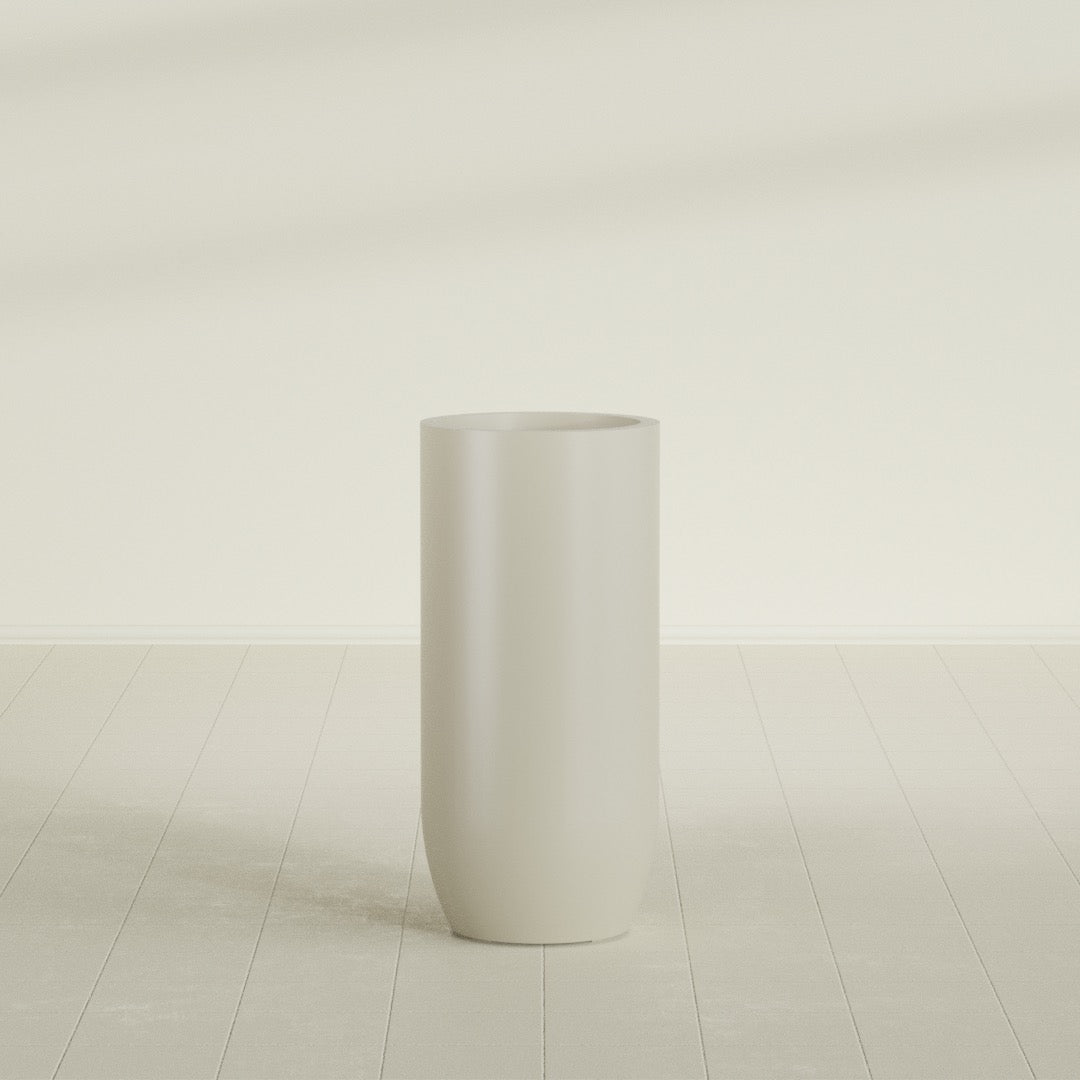 Saint Tropez Large Tall Round Fiberglass Planter - 20 in x 20 in x 43 in - Satin Beige - Satin Beige,20 in x 20 in x 43 in