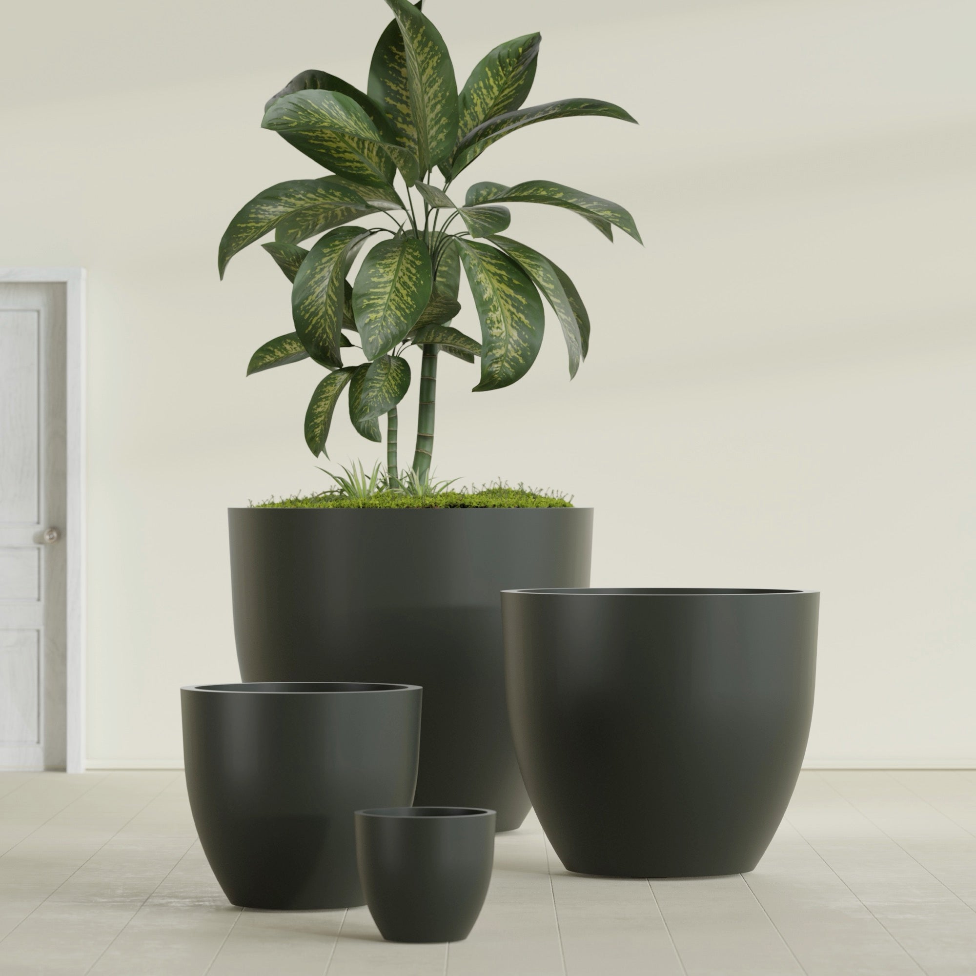 Wannsee Extra Large Round Fiberglass Planter - 50 in x 50 in x 44 in - Matte Charcoal - Matte Charcoal,50 in x 50 in x 44 in