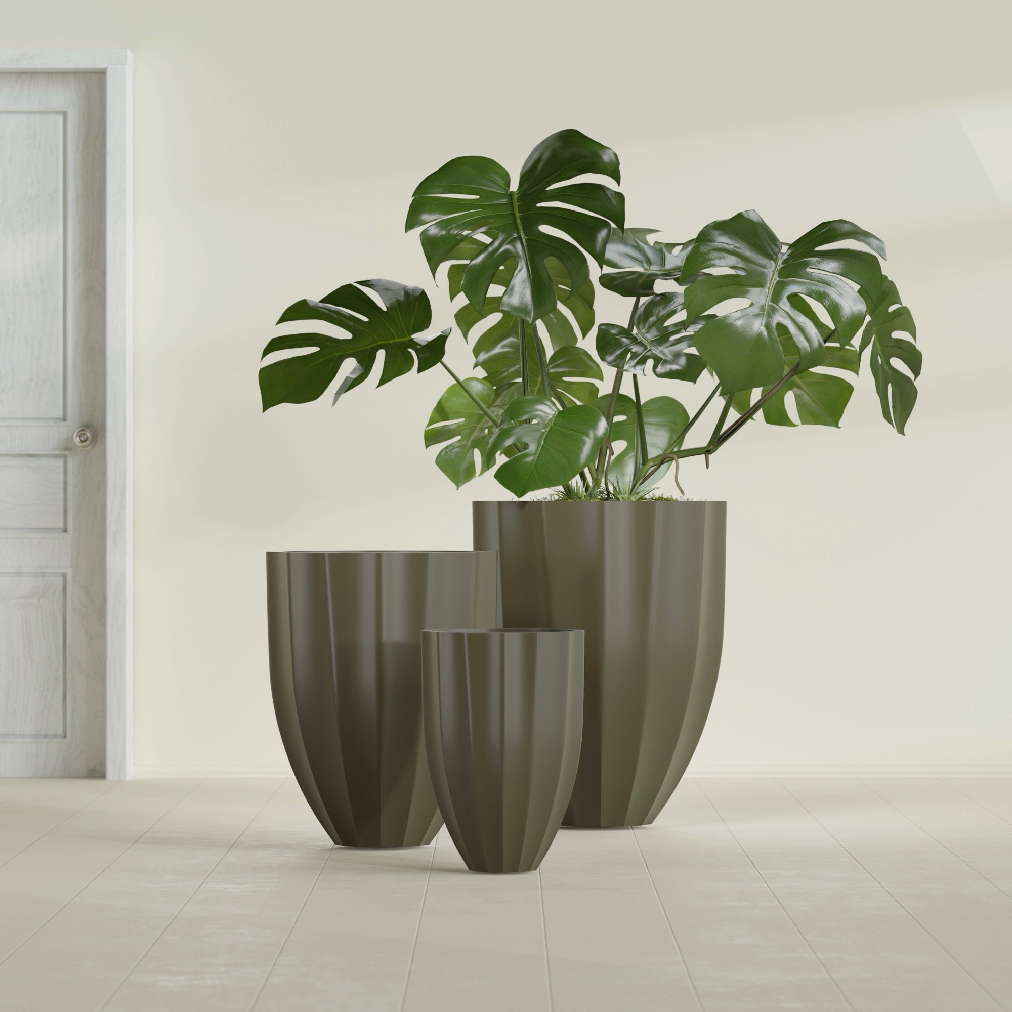 Alicante Medium Round Fiberglass Planter - 26 in x 26 in x 32 in - Matte Bronze - Matte Bronze,26 in x 26 in x 32 in