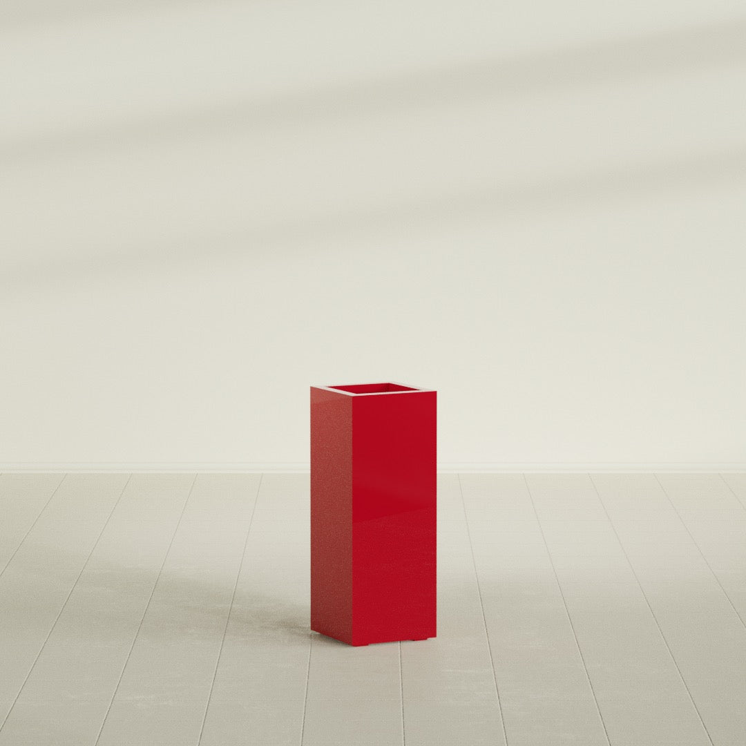 Delray Large Tall Rectangle Fiberglass Planter - 12 in x 12 in x 32 in - Gloss Red - Gloss Red,12 in x 12 in x 32 in