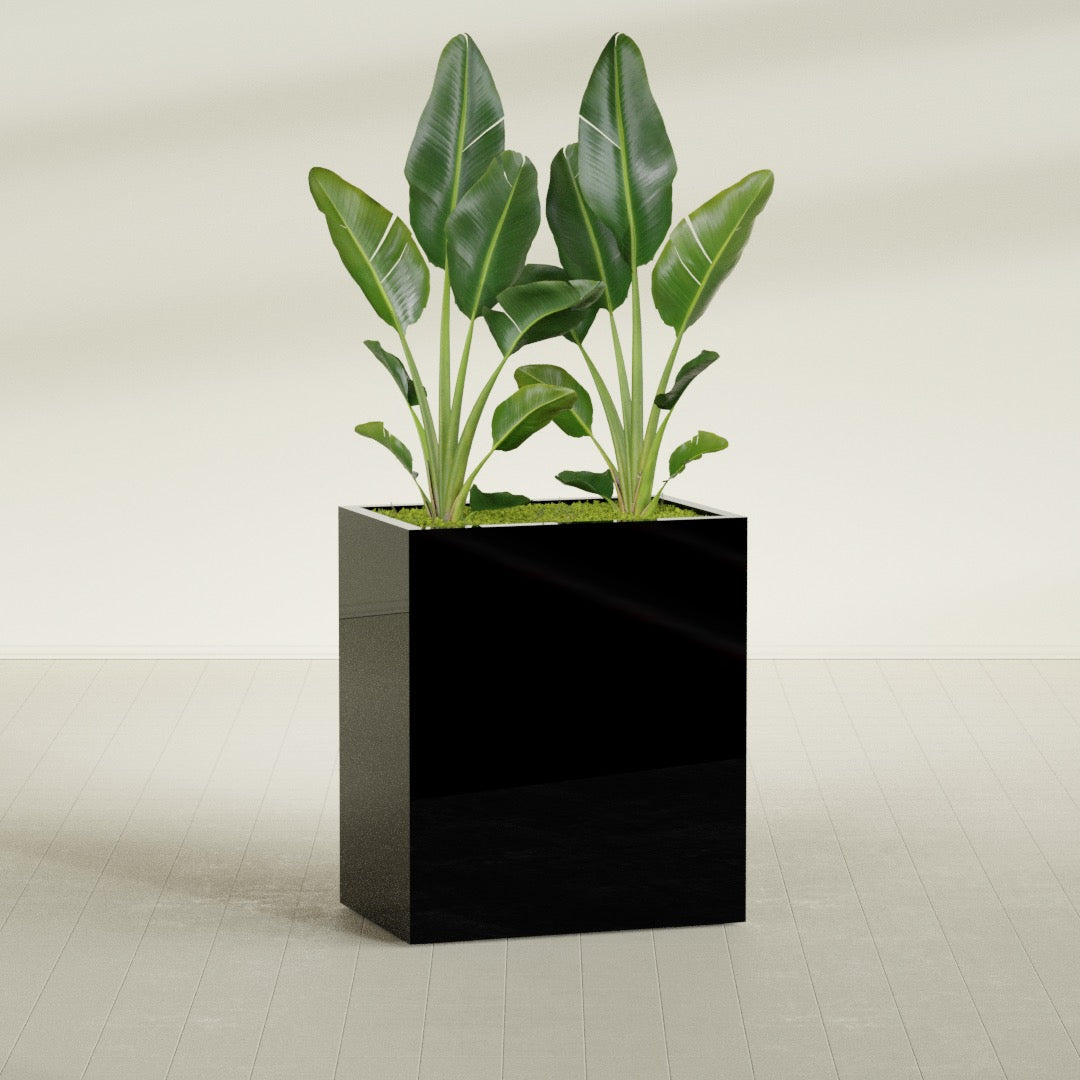 Darwin Large Rectangle Fiberglass Planter - 36 in x 24 in x 42 in - Gloss Black - Gloss Black,36 in x 24 in x 42 in
