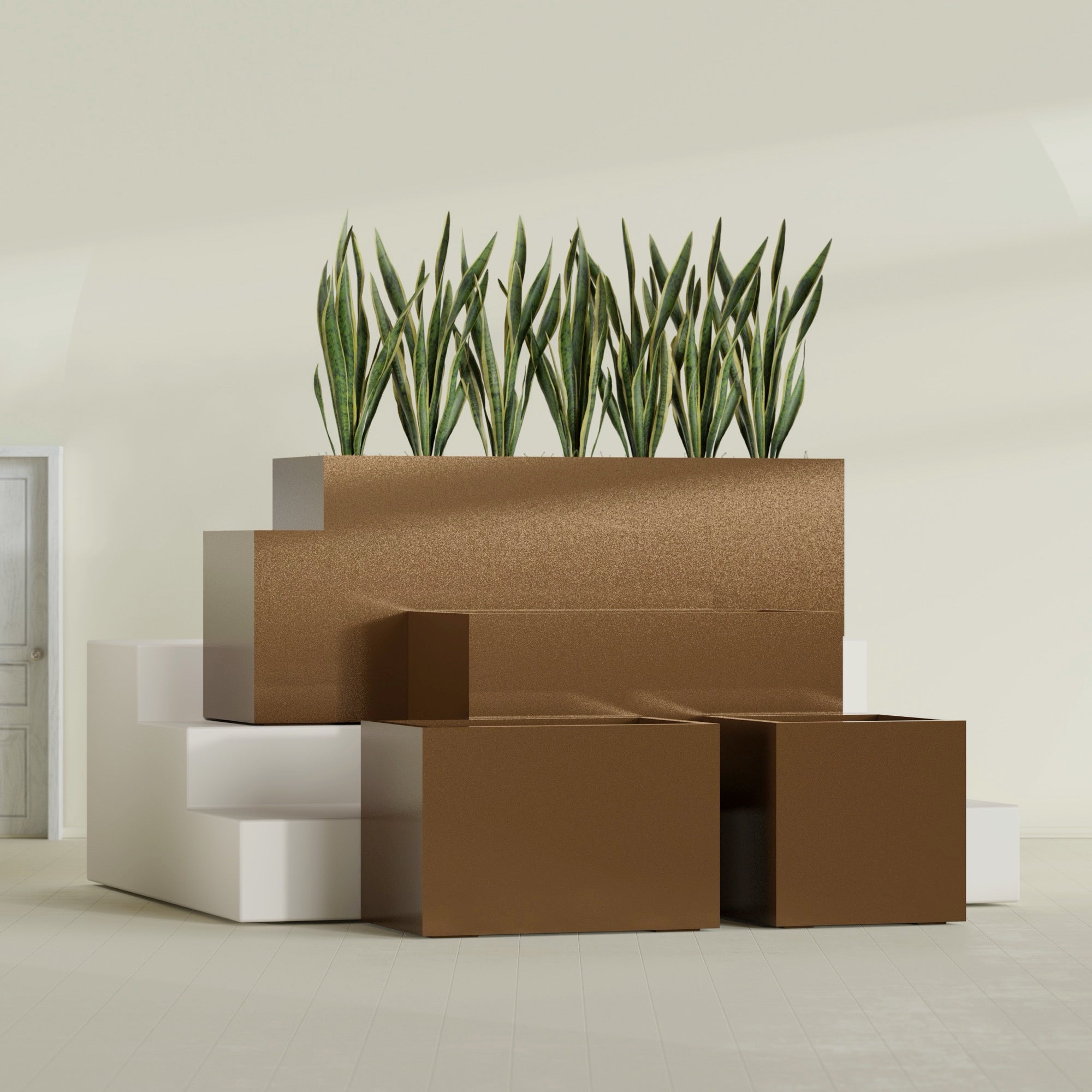 Granada Extra Large Long Rectangle Fiberglass Planter - 60 in x 24 in x 24 in - Metallic Bronze - Metallic Bronze,60 in x 24 in x 24 in