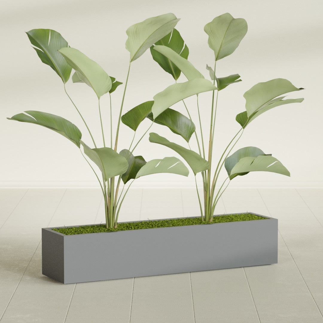 Cuba Extra Large Long Rectangle Fiberglass Planter - 60 in x 14 in x 12 in - Metallic Gunmetal - Metallic Gunmetal,60 in x 14 in x 12 in
