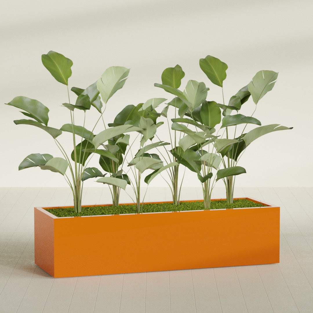 Torino Extra Large Wide Rectangle Fiberglass Planter - 72 in x 24 in x 18 in - Gloss Tangerine - Gloss Tangerine,72 in x 24 in x 18 in
