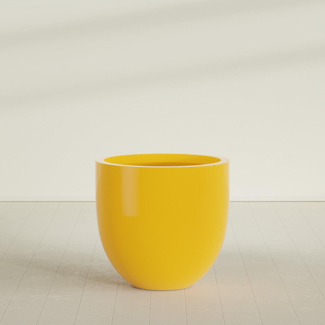 Alzira Large Round Fiberglass Planter - 36 in x 36 in x 34 in - Gloss Saffron - Gloss Saffron,36 in x 36 in x 34 in