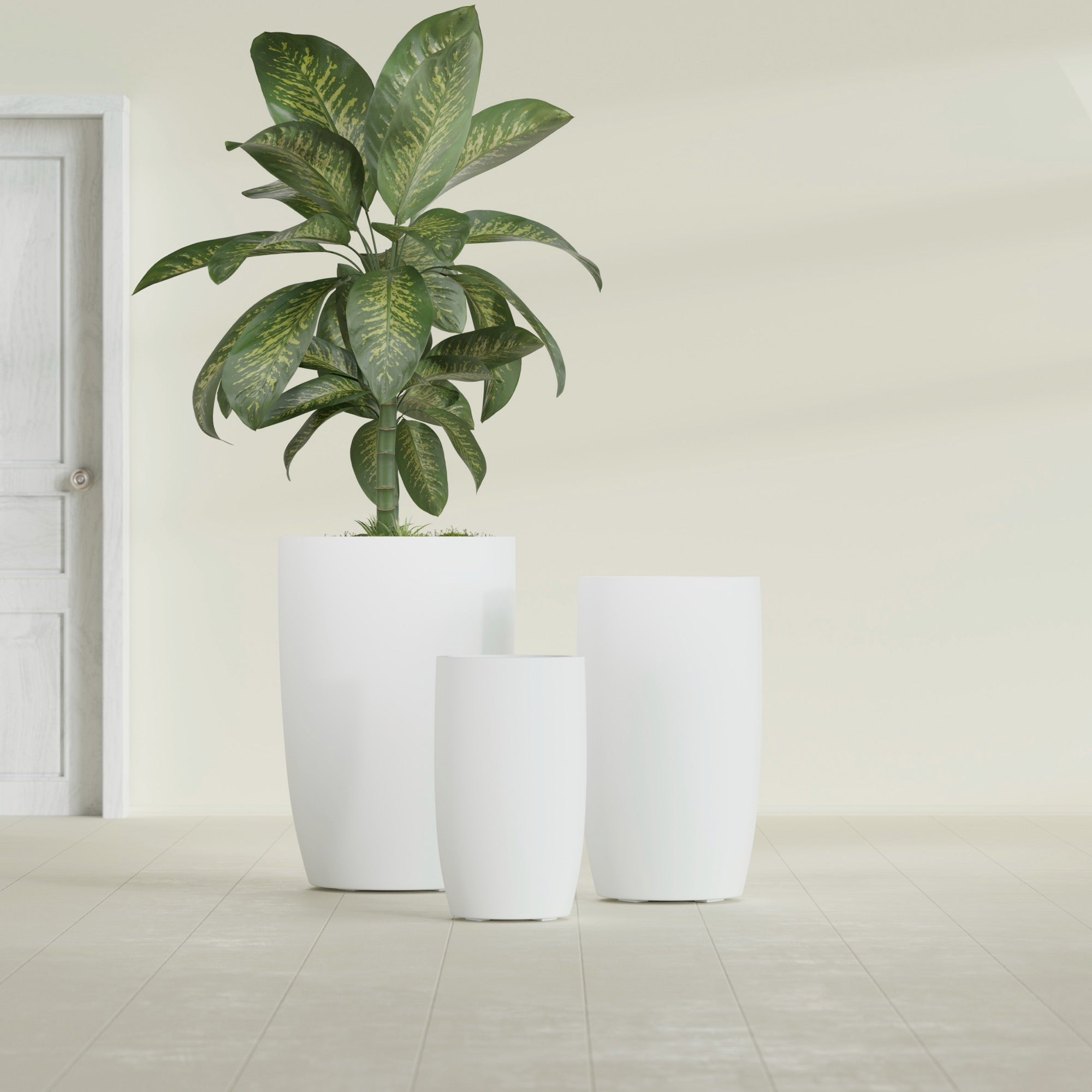 Lisbon Large Round Fiberglass Planter - 18 in x 18 in x 32 in - Matte White - Matte White,18 in x 18 in x 32 in