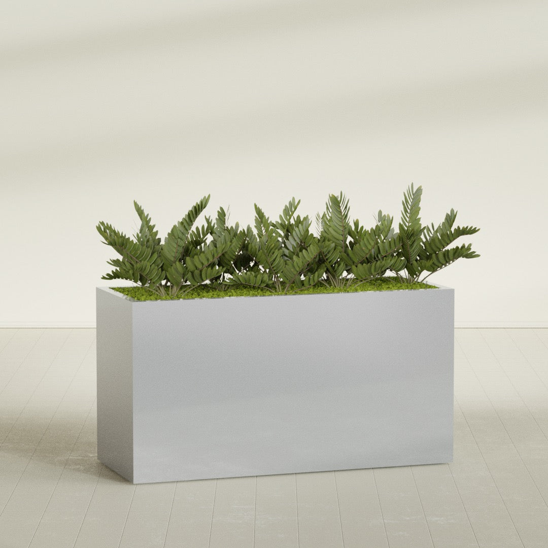 Brisbane Extra Large Long Rectangle Fiberglass Planter - 60 in x 24 in x 32 in - Metallic Silver - Metallic Silver,60 in x 24 in x 32 in