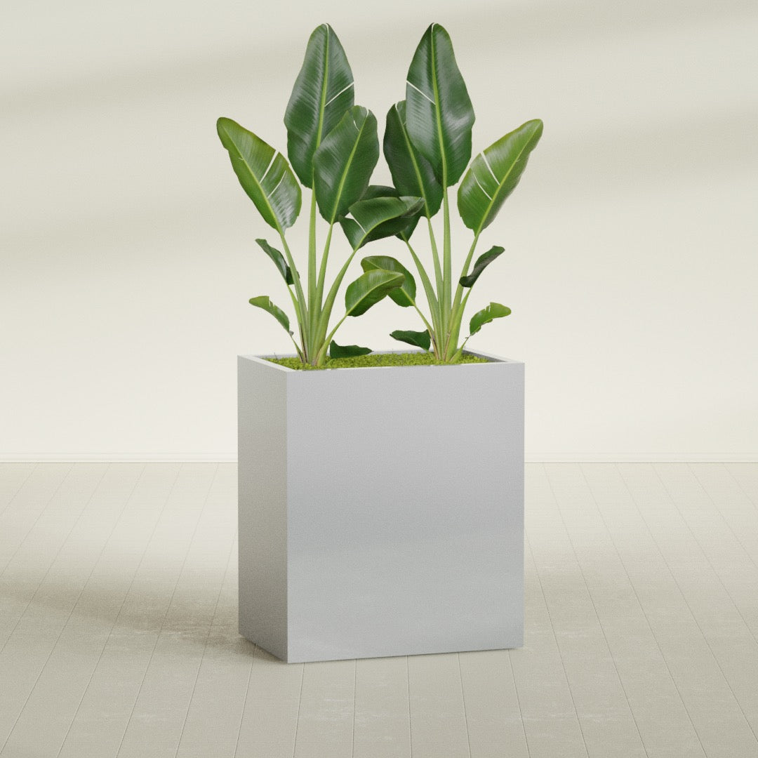 Darwin Large Rectangle Fiberglass Planter - 36 in x 24 in x 42 in - Metallic Silver - Metallic Silver,36 in x 24 in x 42 in