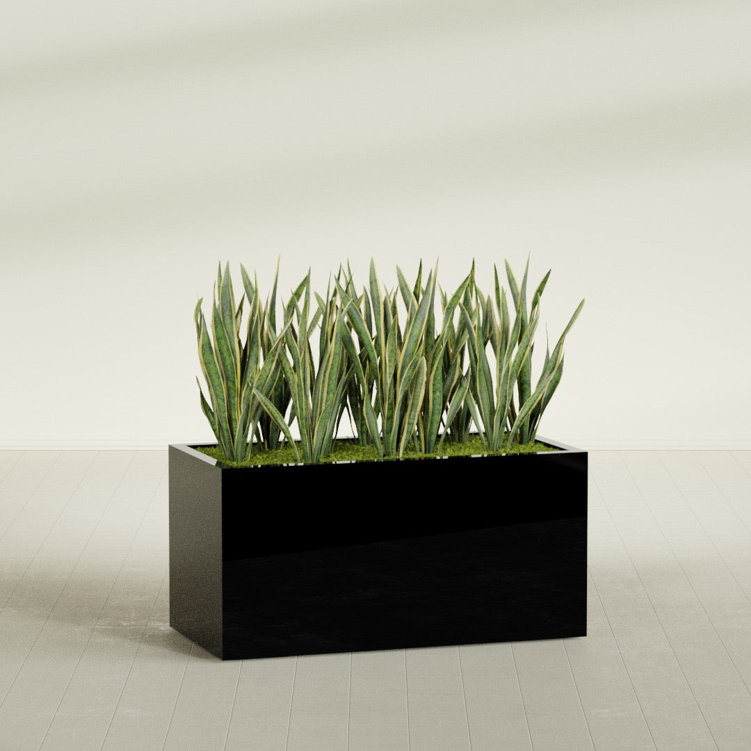 Granada Extra Large Long Rectangle Fiberglass Planter - 48 in x 24 in x 24 in - Gloss Black - Gloss Black,48 in x 24 in x 24 in