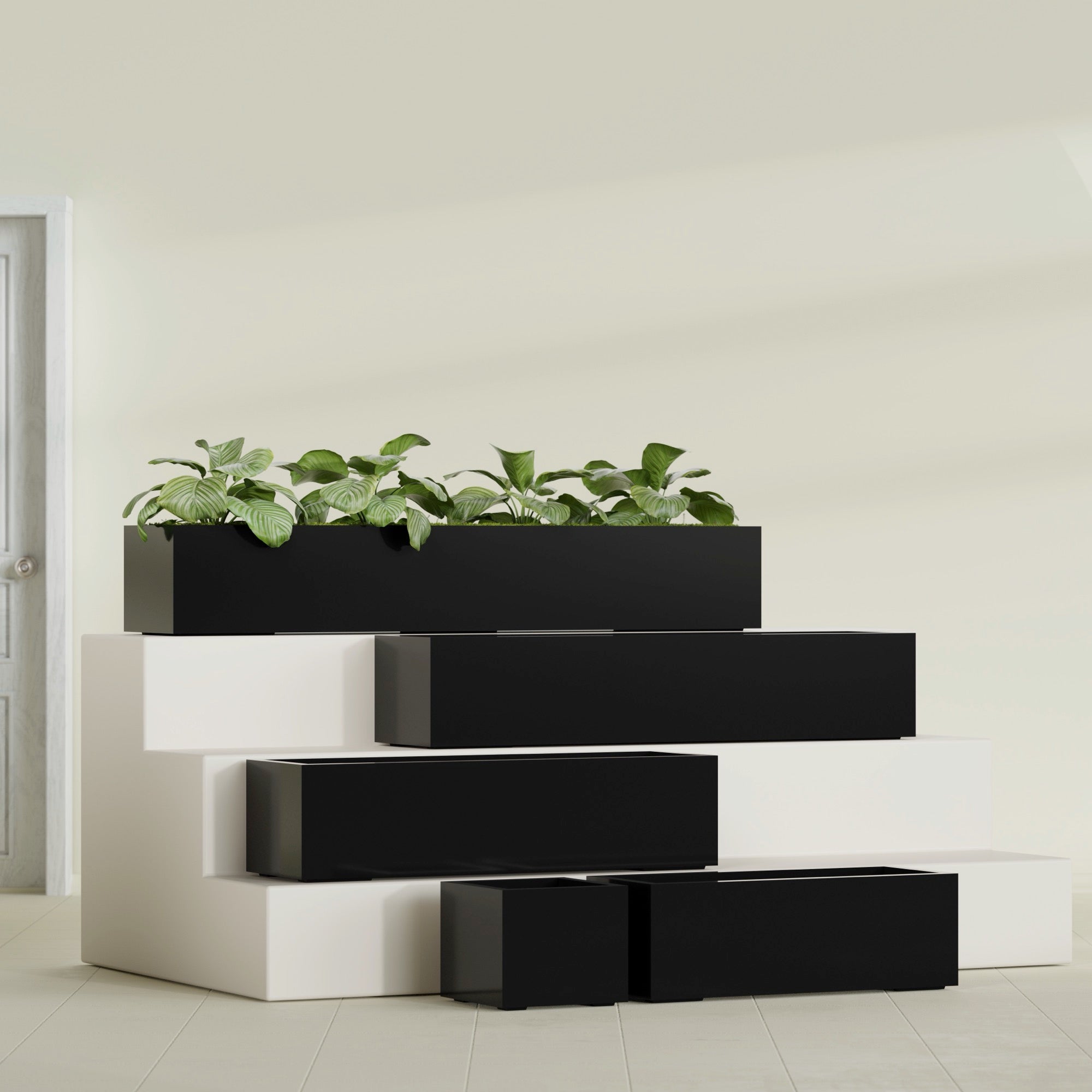 Cuba Large Long Rectangle Fiberglass Planter - 48 in x 14 in x 12 in - Gloss Black - Gloss Black,48 in x 14 in x 12 in