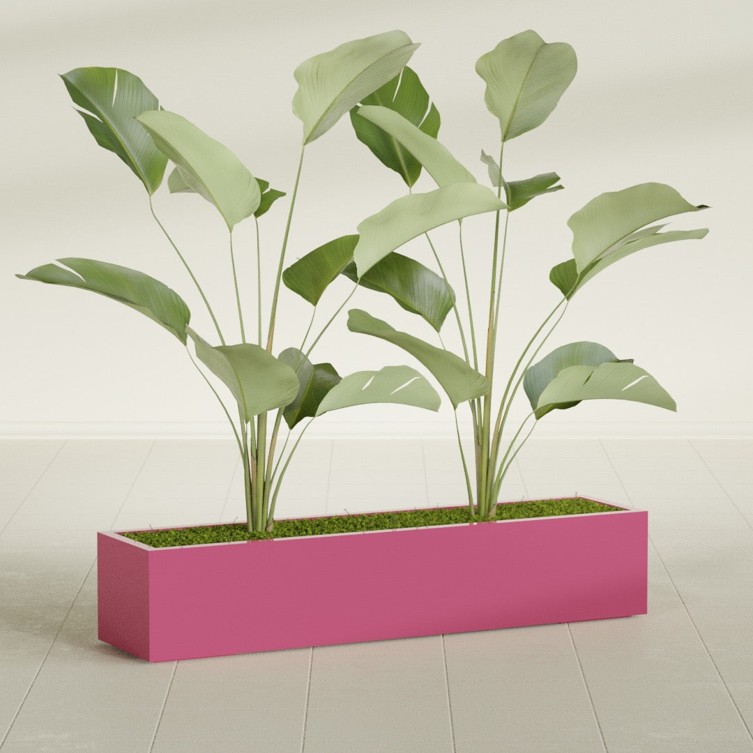Cuba Extra Large Long Rectangle Fiberglass Planter - 60 in x 14 in x 12 in - Gloss Pink Violet - Gloss Pink Violet,60 in x 14 in x 12 in