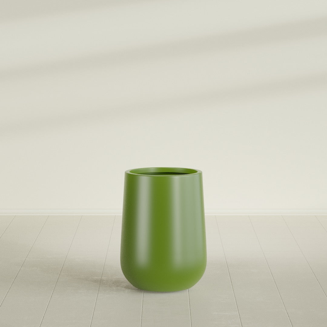 Tall Hayden Medium Round Fiberglass Planter - 15 in x 15 in x 23 in - Satin Green - Satin Green,15 in x 15 in x 23 in