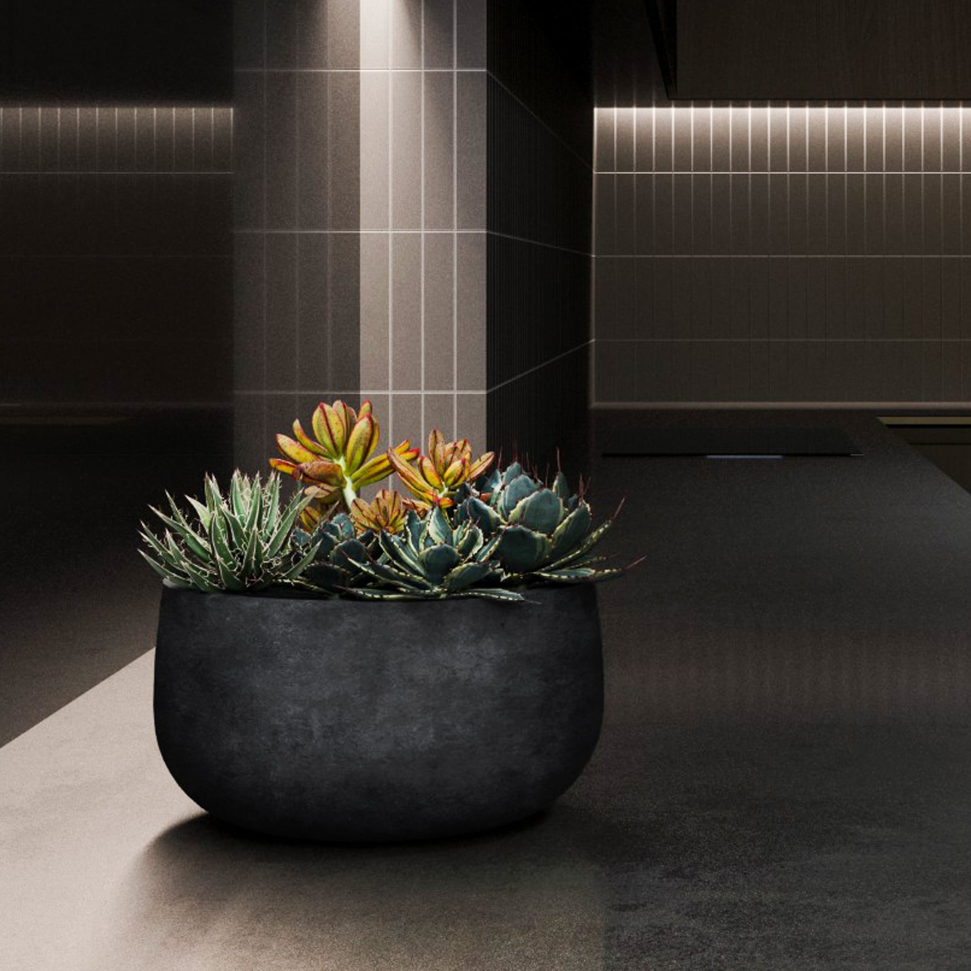 Mondo Low – 9.5" diam. x 5"H - Carbon Stone,9.5 in x 9.5 in x 5 in