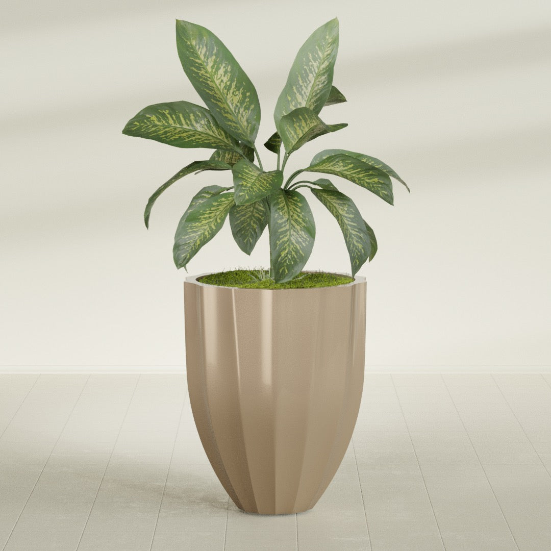 Alicante Medium Round Fiberglass Planter - 26 in x 26 in x 32 in - Metallic Gold - Metallic Gold,26 in x 26 in x 32 in
