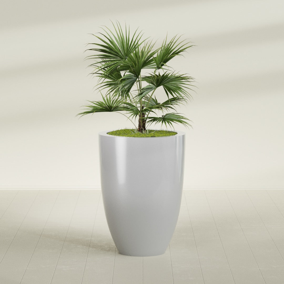 Brannan Large Round Fiberglass Planter - 30 in x 30 in x 41 in - Metallic Silver - Metallic Silver,30 in x 30 in x 41 in