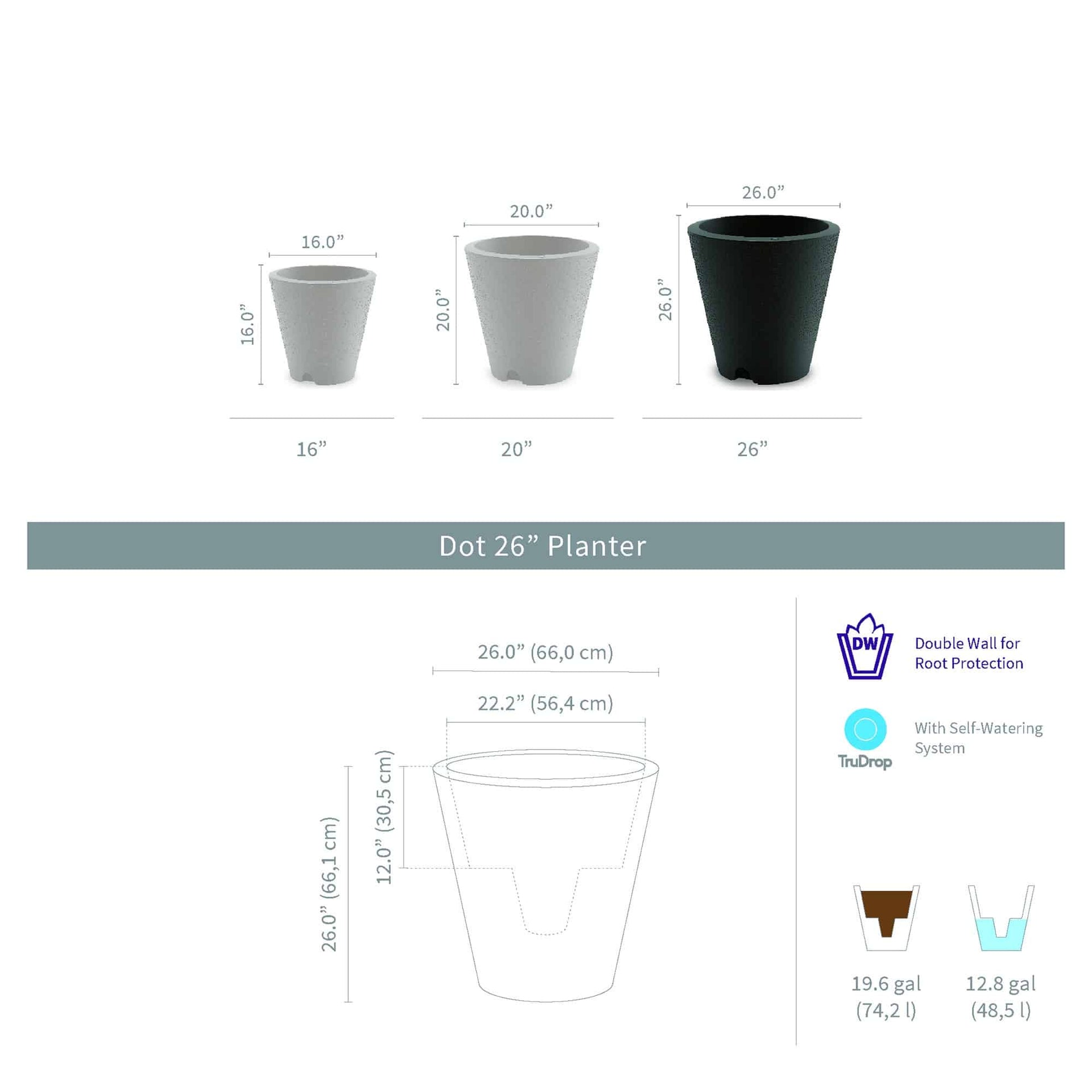 Dot with TruDrop™ Self-Watering - 26in diam. x 26in