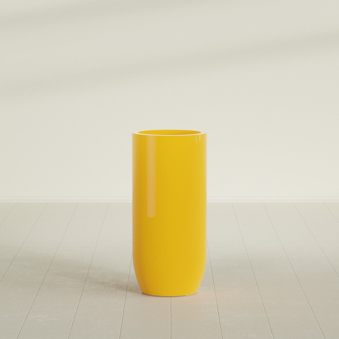 Saint Tropez Large Tall Round Fiberglass Planter - 20 in x 20 in x 43 in - Gloss Saffron - Gloss Saffron,20 in x 20 in x 43 in