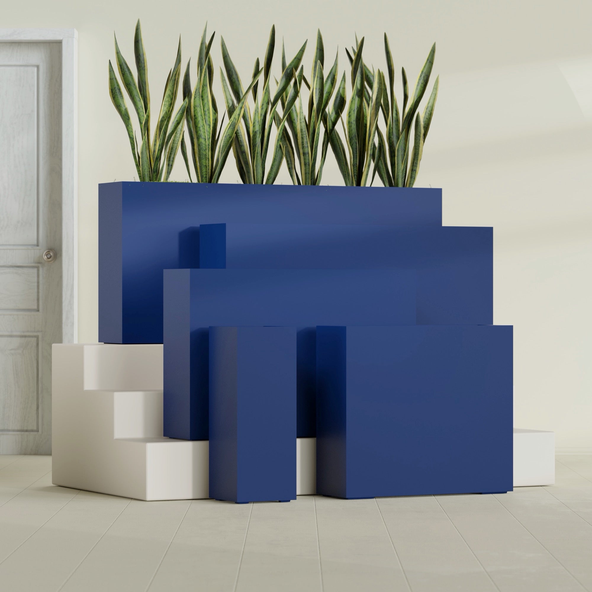 Delray Large Tall Rectangle Fiberglass Planter - 12 in x 12 in x 32 in - Matte Cobalt Blue - Matte Cobalt Blue,12 in x 12 in x 32 in