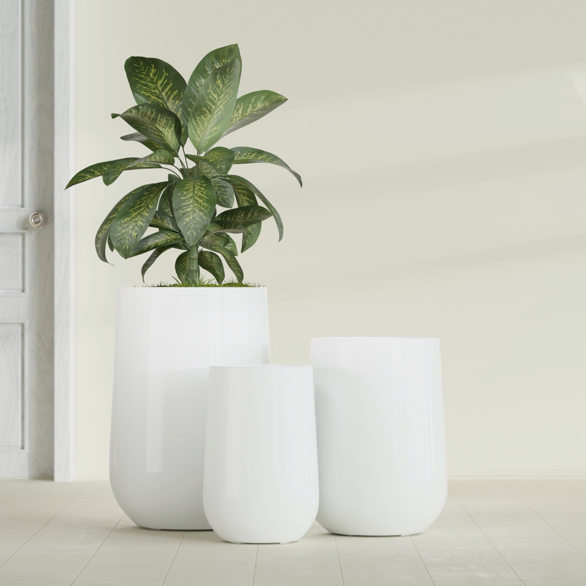 Tall Hayden Medium Round Fiberglass Planter - 18 in x 18 in x 29 in - Gloss White - Gloss White,18 in x 18 in x 29 in