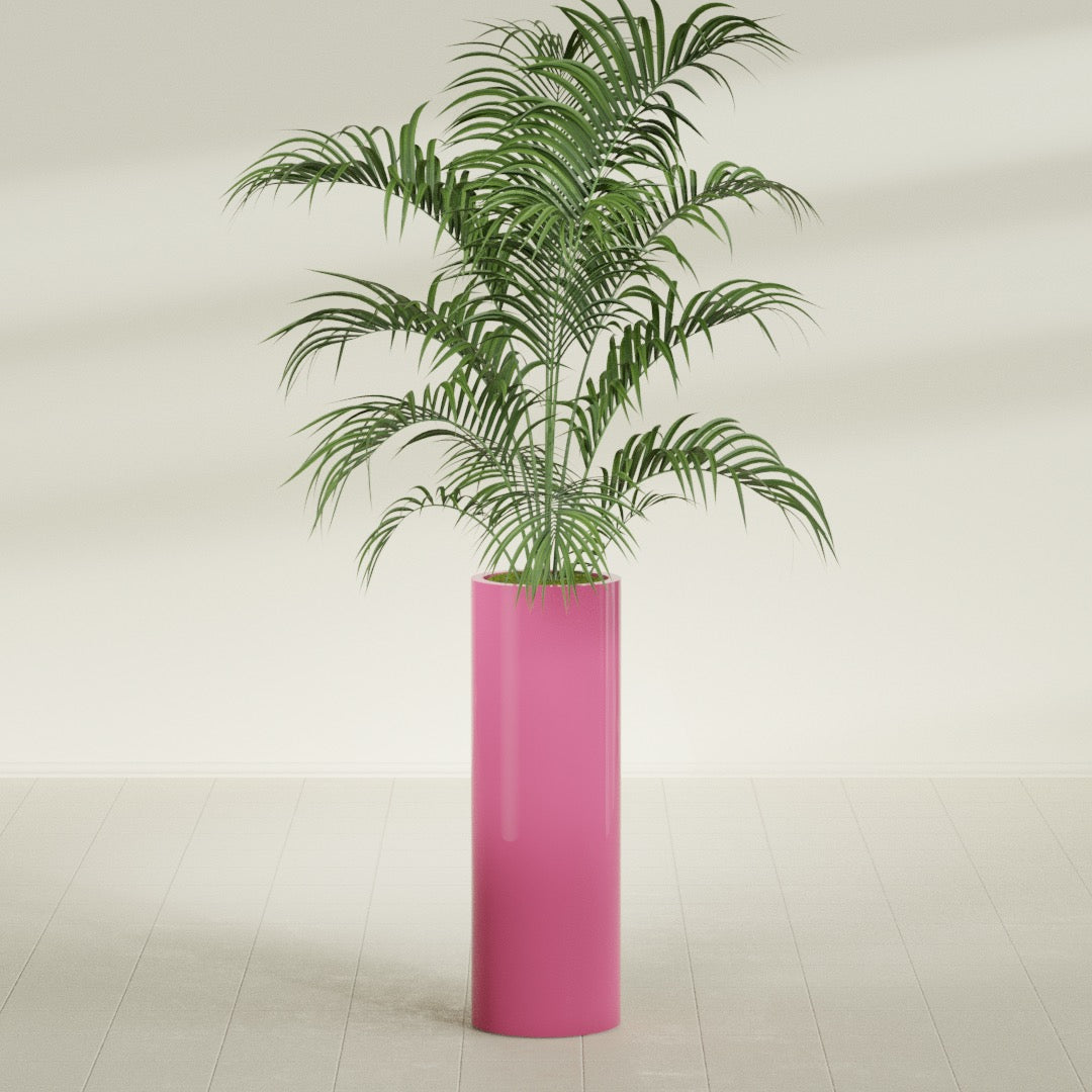 Corry Large Tall Cylinder Fiberglass Planter - 12 in x 12 in x 36 in - Gloss Pink Violet - Gloss Pink Violet,30 in x 30 in x 32 in
