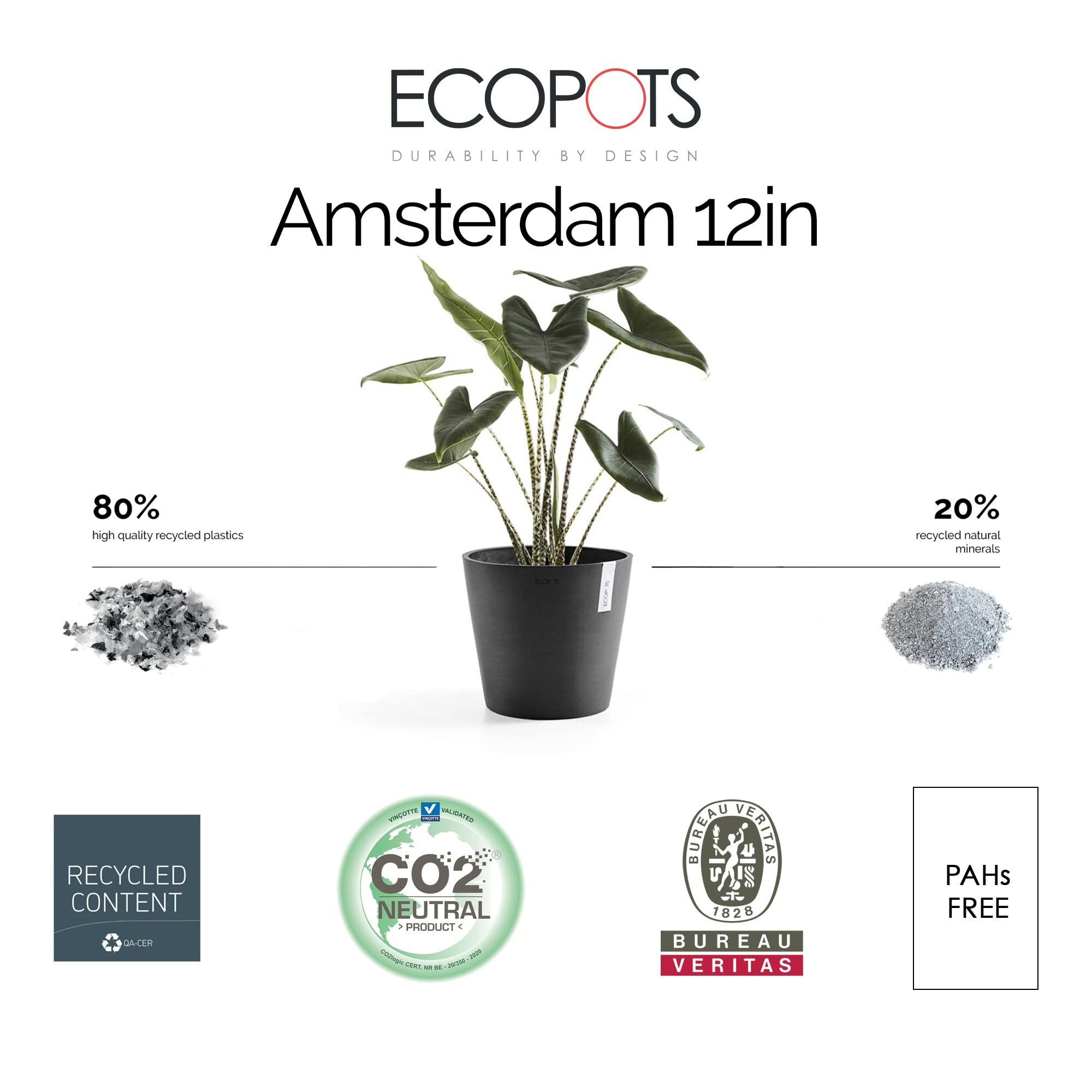 Amsterdam Small Round Planter - 11.8 in x 11.8 in x 10.5 in - Dark Grey - Dark Grey,11.75 in x 11.75 in x 10.5 in,Planter Only