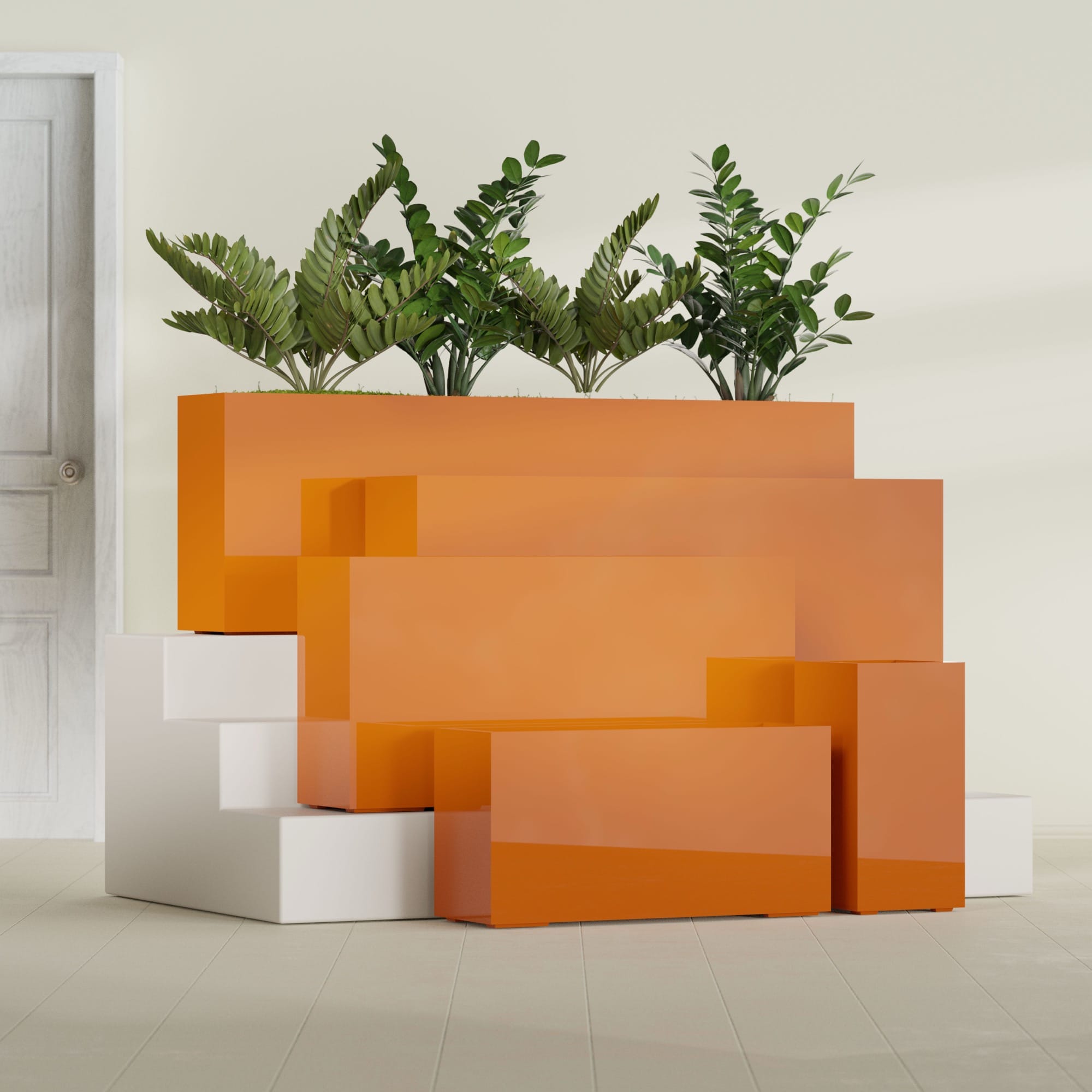 Hollywood Extra Large Narrow Rectangle Fiberglass Planter - 60 in x 12 in x 24 in - Gloss Tangerine - Gloss Tangerine,60 in x 12 in x 24 in