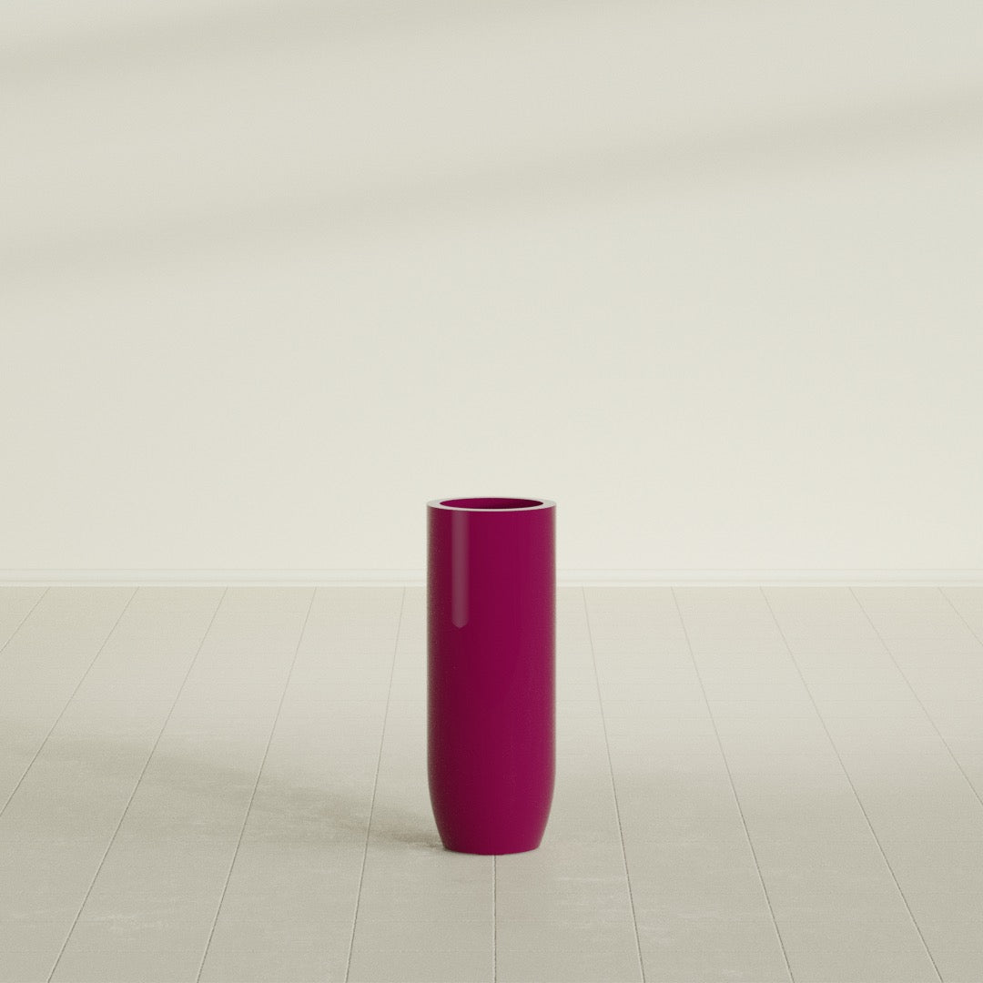 Saint Tropez Large Tall Round Fiberglass Planter - 12 in x 12 in x 32 in - Gloss Eggplant - Gloss Eggplant,12 in x 12 in x 32 in