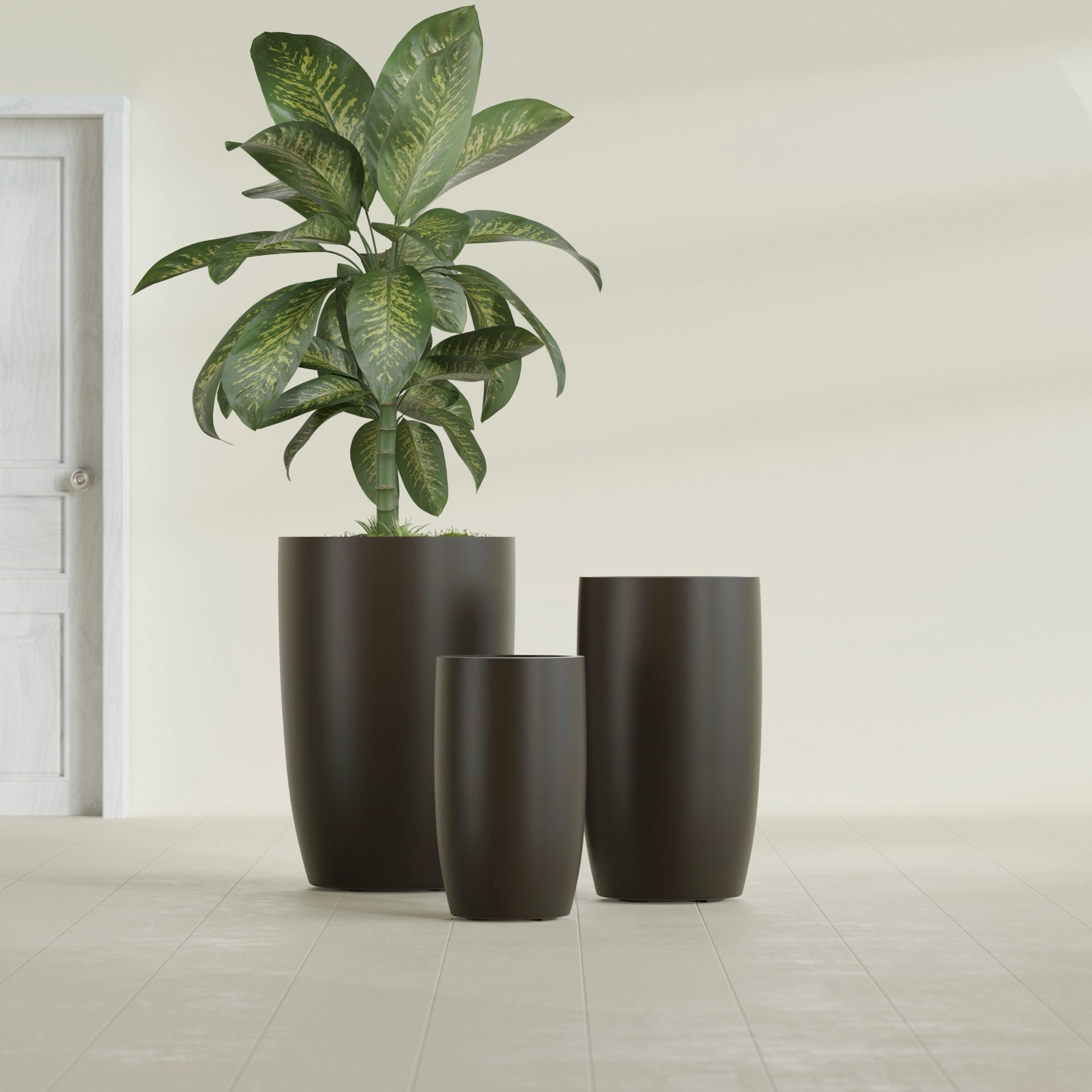 Lisbon Medium Round Fiberglass Planter - 14 in x 14 in x 25 in - Matte Brown - Matte Brown,14 in x 14 in x 25 in
