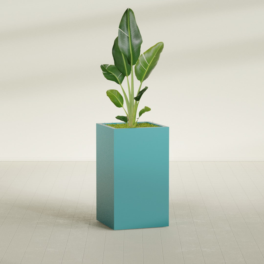 Darwin Large Tall Rectangle Fiberglass Planter - 24 in x 24 in x 42 in - Satin Sea Foam - Satin Sea Foam,24 in x 24 in x 42 in