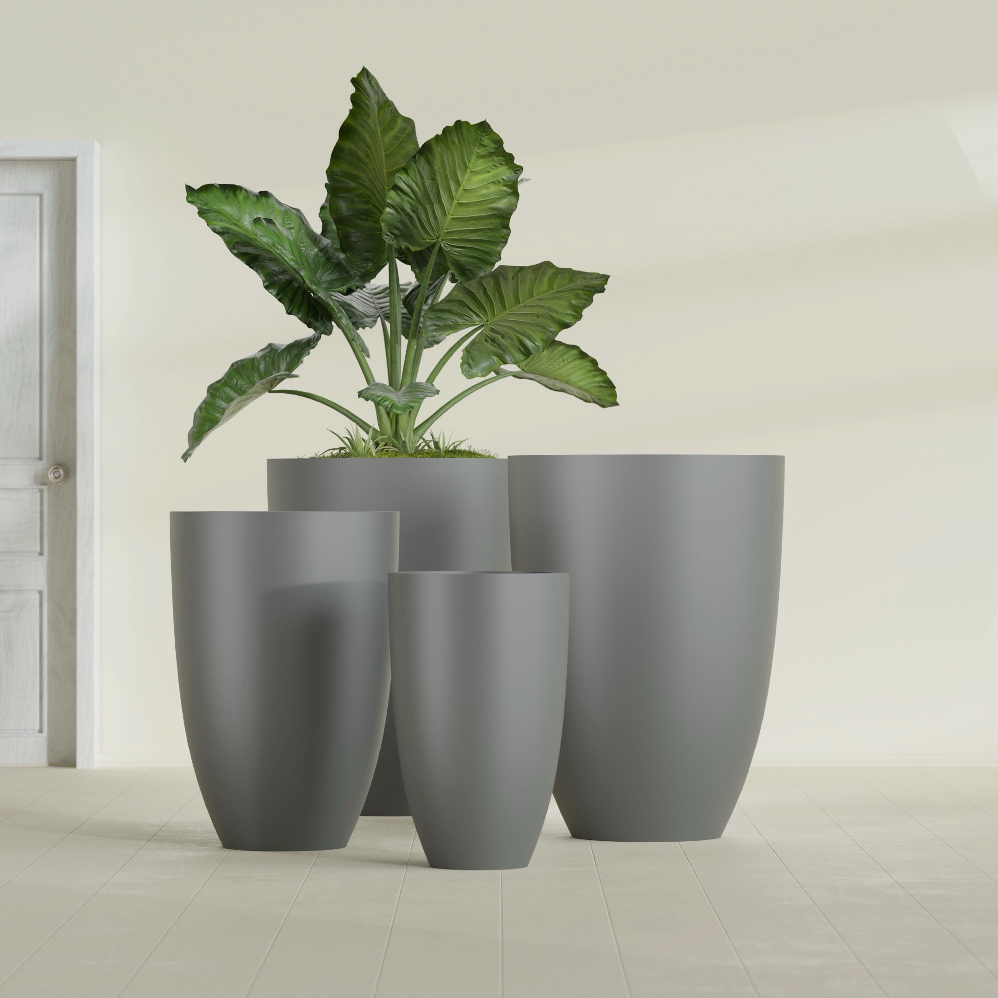 Brannan Large Round Fiberglass Planter - 30 in x 30 in x 41 in - Metallic Gunmetal - Metallic Gunmetal,30 in x 30 in x 41 in