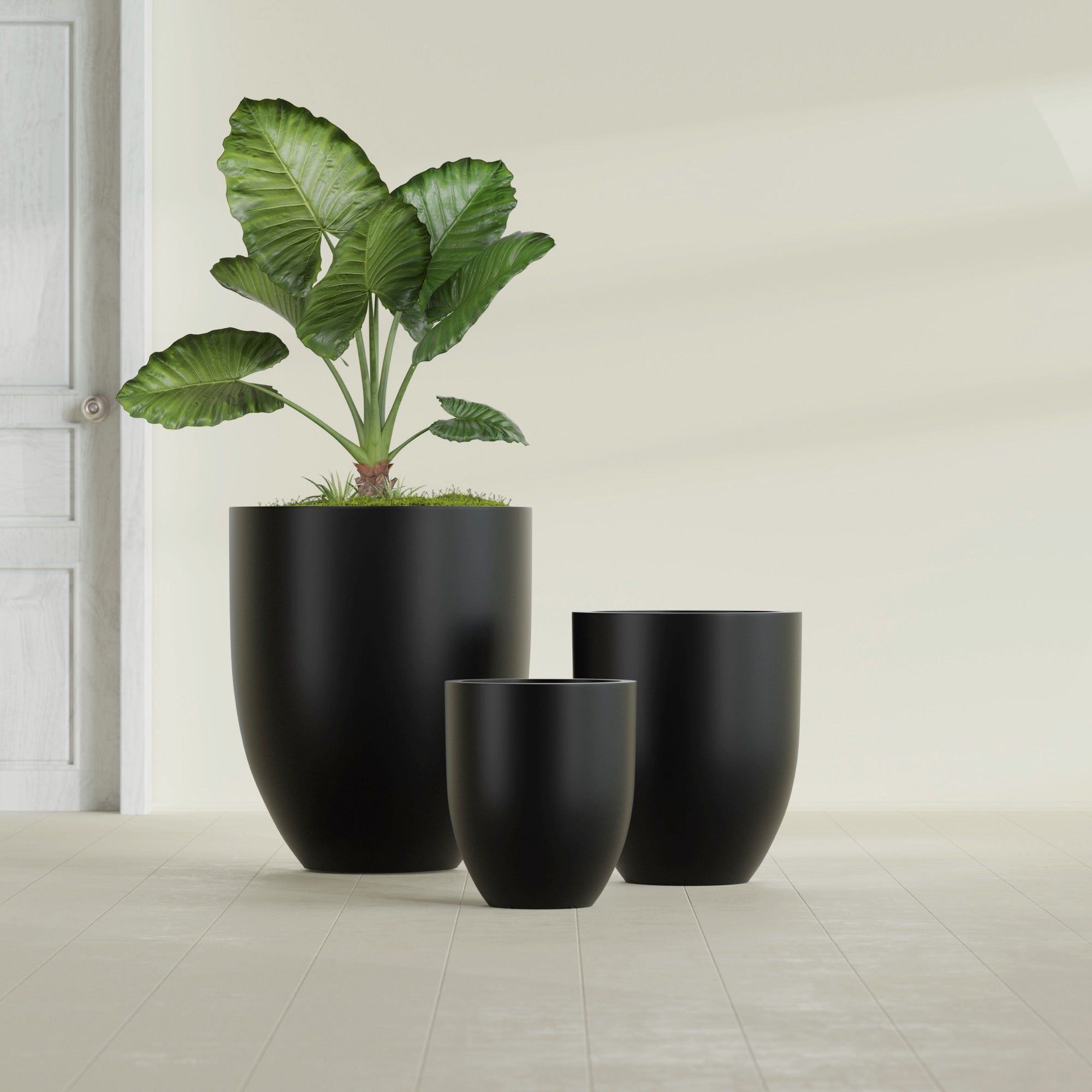 Valencia Large Round Fiberglass Planter - 27 in x 27 in x 31 in - Matte Black - Matte Black,27 in x 27 in x 31 in