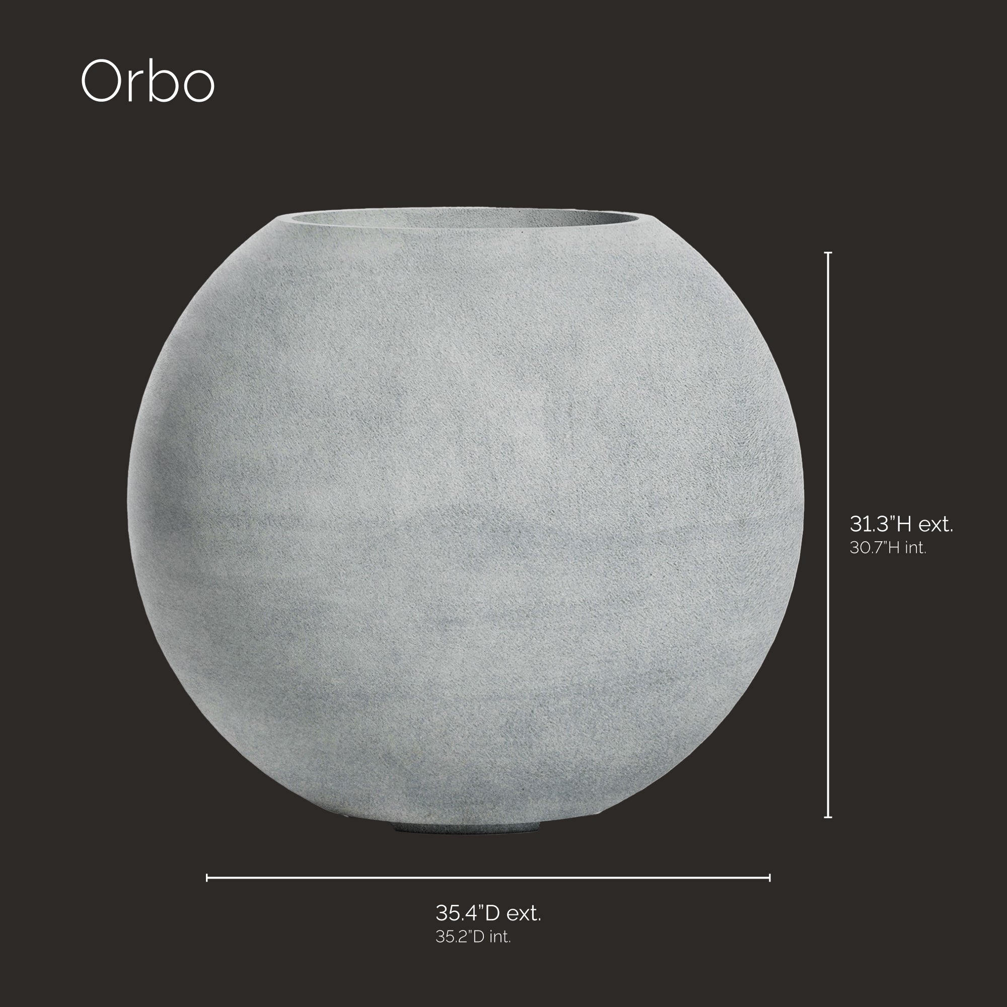 Orbo Large Planter – Fiberglass Indoor/Outdoor and Weather-Resistant Globe Planter (Concrete Stone, 35.5" D x 31.3" H) - Concrete Stone,35.4 in diam. x 31.3 in