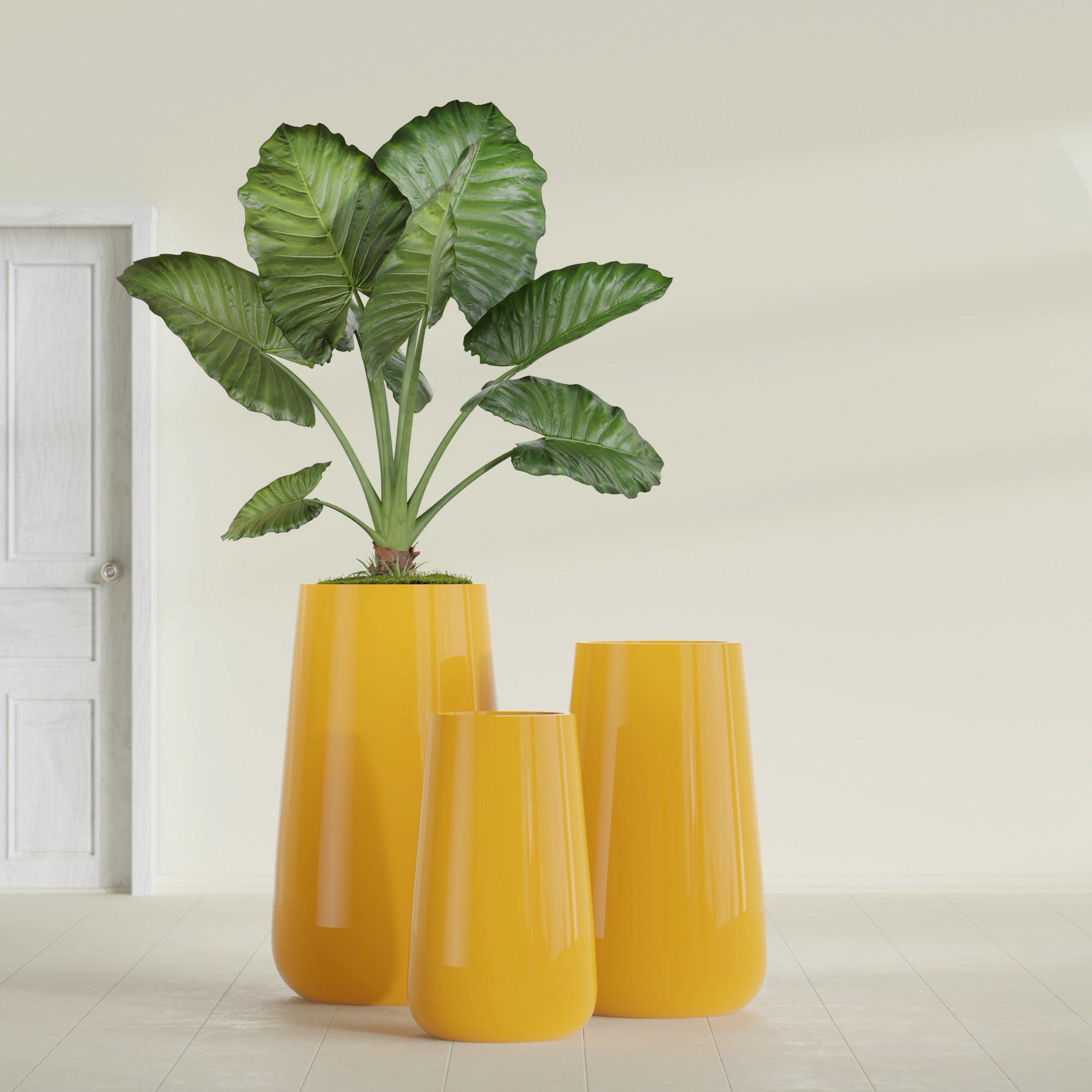 Saigon Extra Large Tapered Round Planter - 19 in x 24 in x 42 in - Gloss Saffron - Gloss Saffron,19.2 in x 24.2 in x 42 in