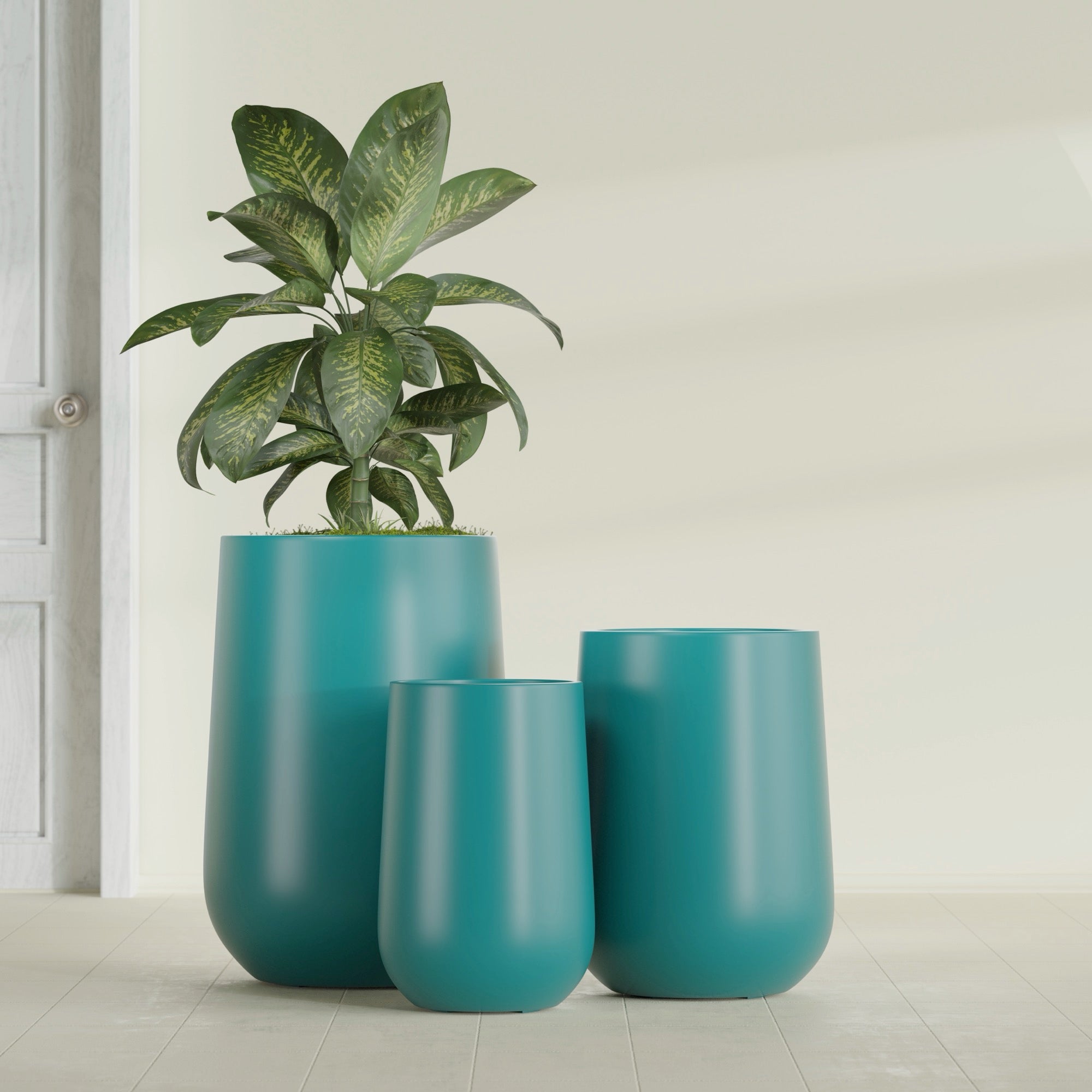 Tall Hayden Medium Round Fiberglass Planter - 15 in x 15 in x 23 in - Satin Sea Foam - Satin Sea Foam,15 in x 15 in x 23 in