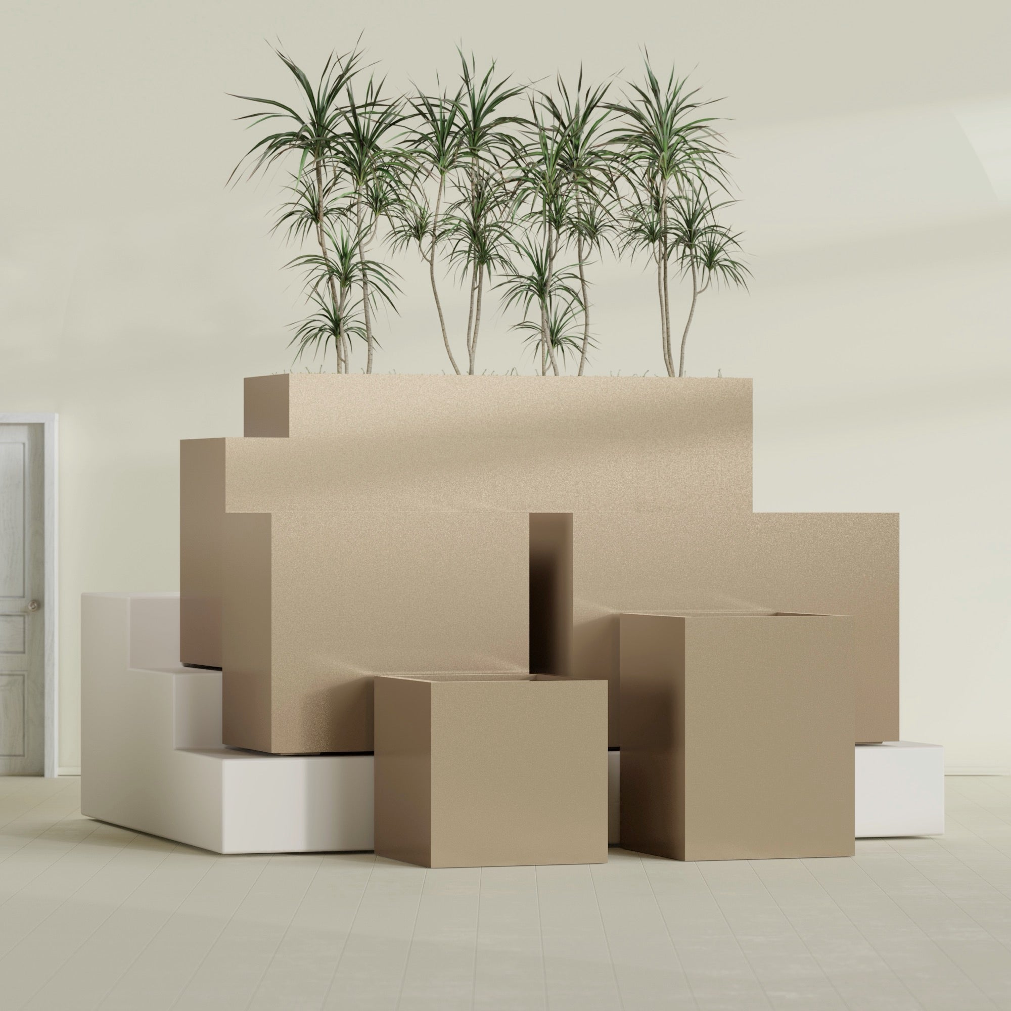 Brisbane Large Rectangle Fiberglass Planter - 24 in x 24 in x 32 in - Metallic Gold - Metallic Gold,24 in x 24 in x 32 in