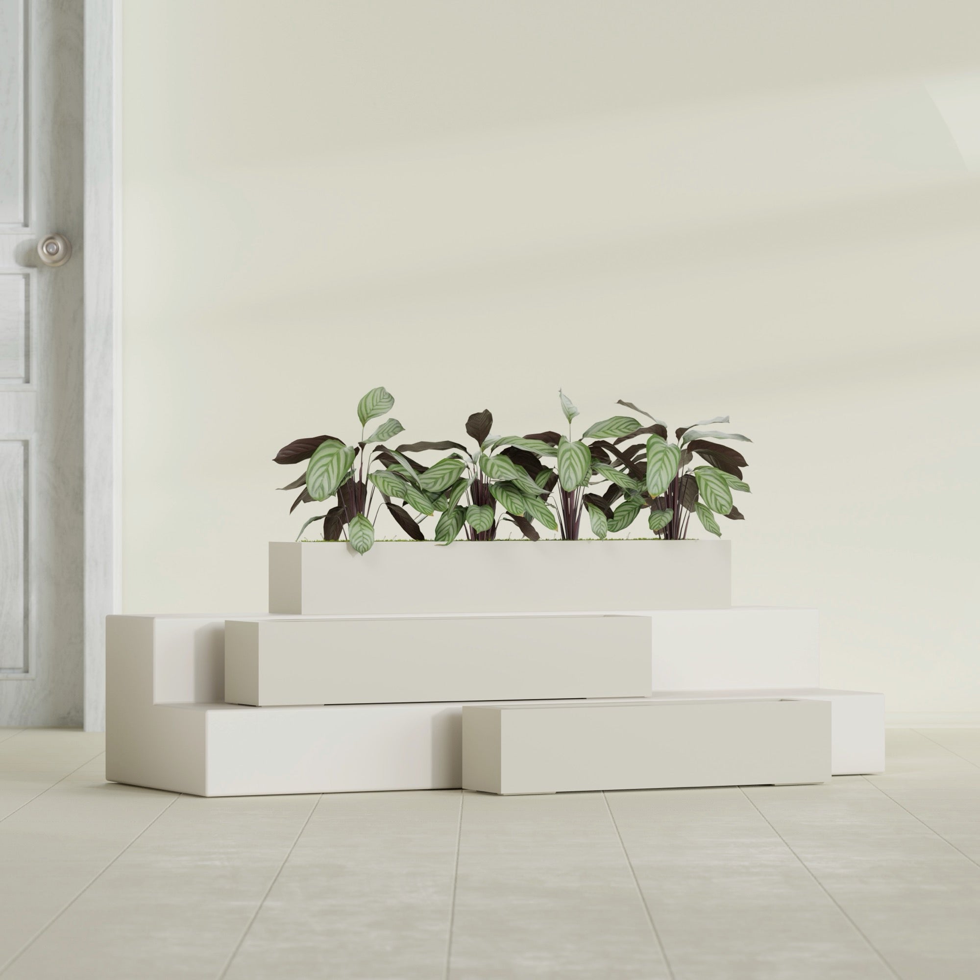 Salon Large Tall Rectangle Fiberglass Planter - 42 in x 8 in x 8 in - Satin Beige - Satin Beige,42 in x 8 in x 8 in