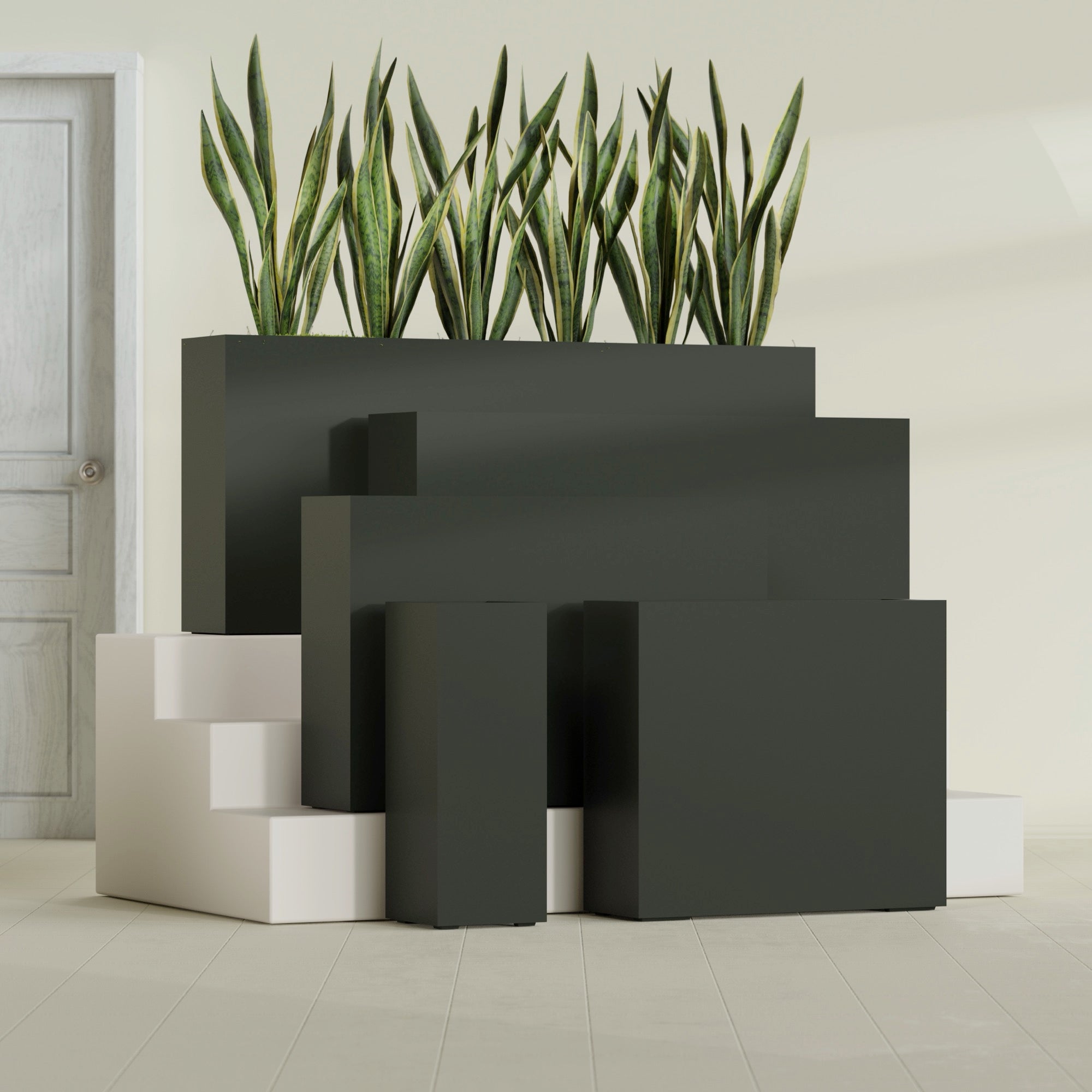 Delray Extra Large Long Rectangle Fiberglass Planter - 72 in x 12 in x 32 in - Matte Charcoal - Matte Charcoal,72 in x 12 in x 32 in