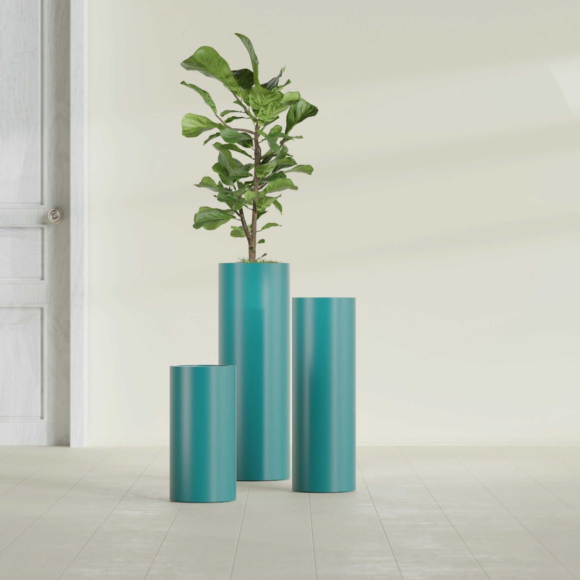 Corry Medium Tall Cylinder Fiberglass Planter - 10 in x 10 in x 20 in - Satin Sea Foam - Satin Sea Foam,10 in x 10 in x 20 in