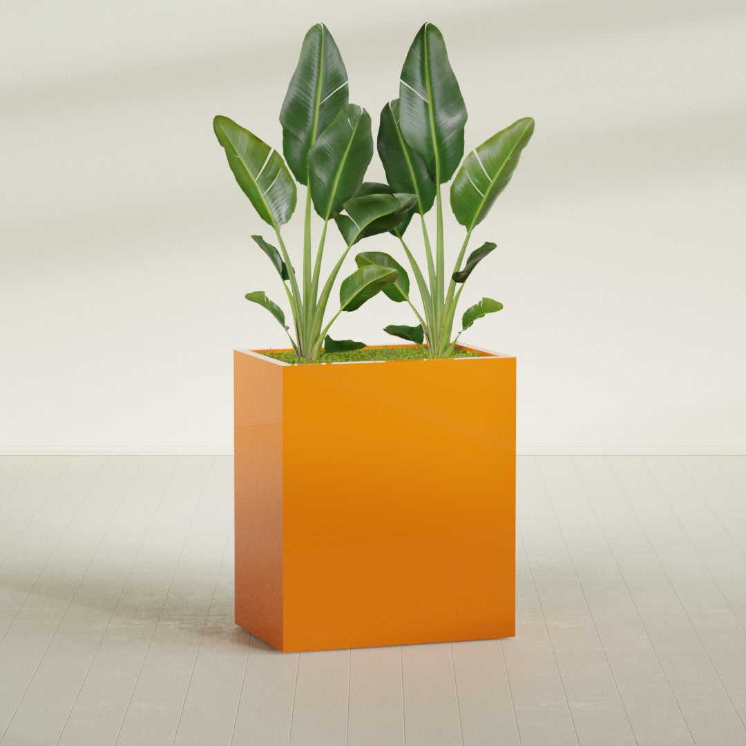 Darwin Large Rectangle Fiberglass Planter - 36 in x 24 in x 42 in - Gloss Tangerine - Gloss Tangerine,36 in x 24 in x 42 in